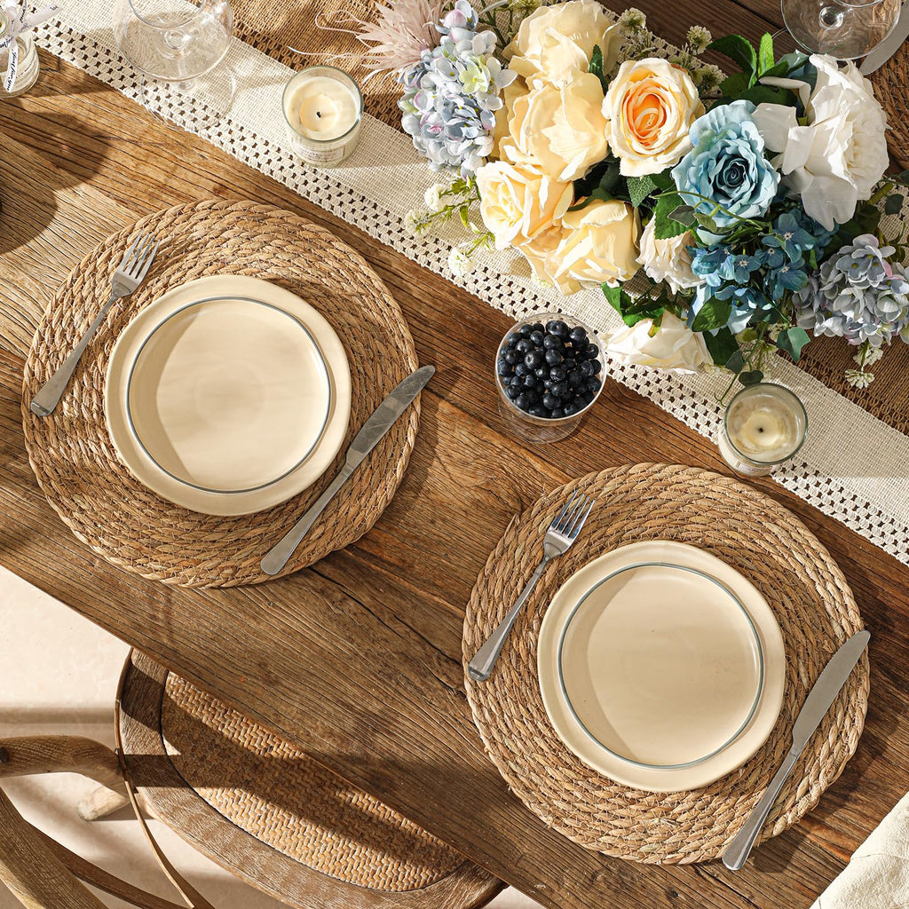 Round Woven Placemats Set of 6, 13.5 inch Boho Rattan Chargers for Dinner Plates, Rustic Wicker Place Mats, Hand-Woven from Natural Hyacinth, for Dining Table, Farmhouse, and Thanksgiving