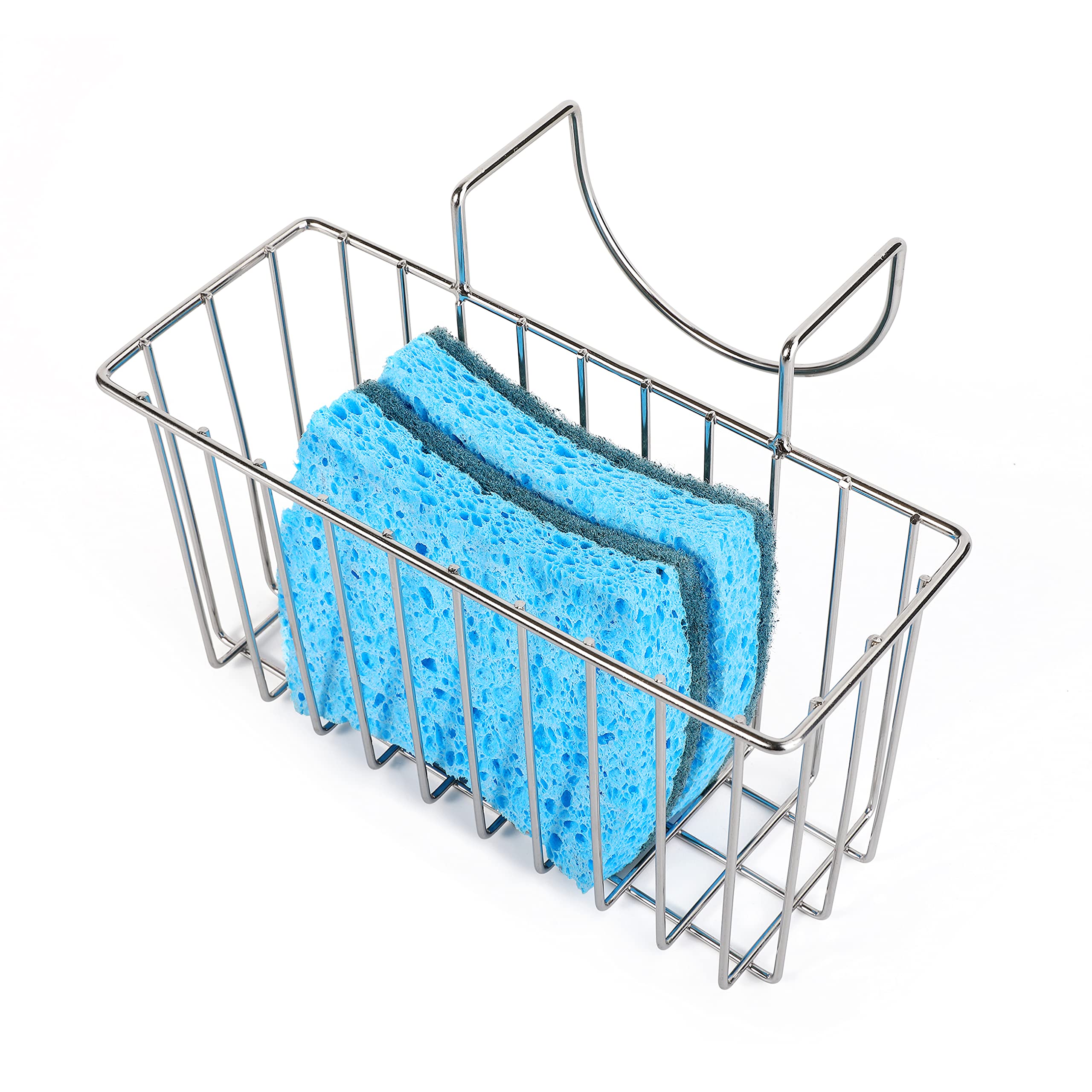 Damita Kitchen Sponge Holder Sink Basket Sink Caddy Brush Dishwashing Liquid Drainer Rack Silver Medium (6.7" x 4.5" x 4.5")