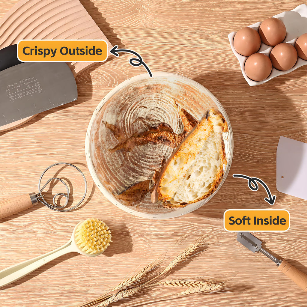 KOACKL Banneton Bread Proofing Basket, Sourdough Starter Kit, 9 Inch Round Banneton Basket, Proofing Basket, Sourdough Bread Making Tools with Cloth Liners for Making Beautiful Bread