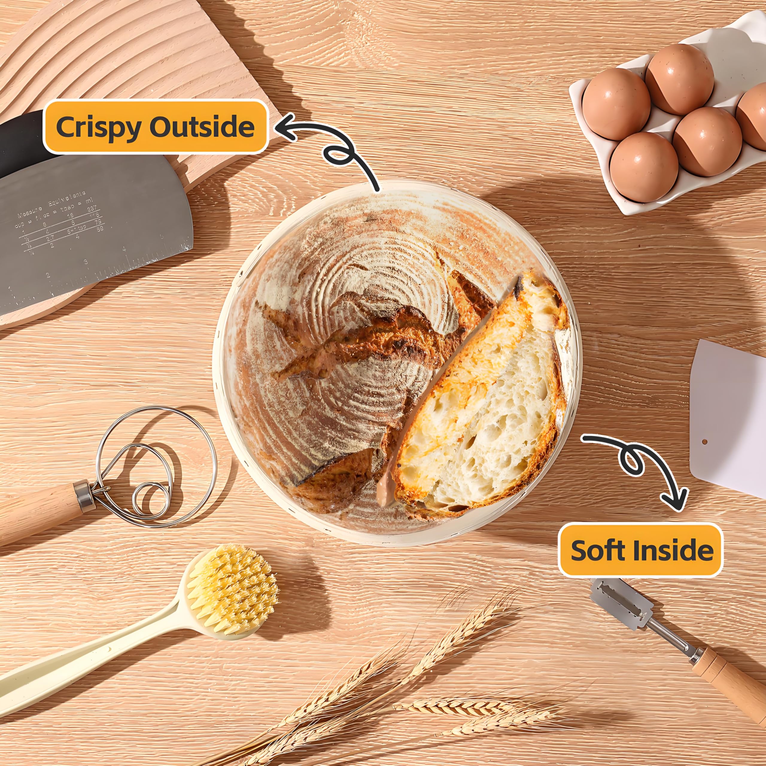 KOACKL Banneton Bread Proofing Basket, Sourdough Starter Kit, 9 Inch Round Banneton Basket, Proofing Basket, Sourdough Bread Making Tools with Cloth Liners for Making Beautiful Bread