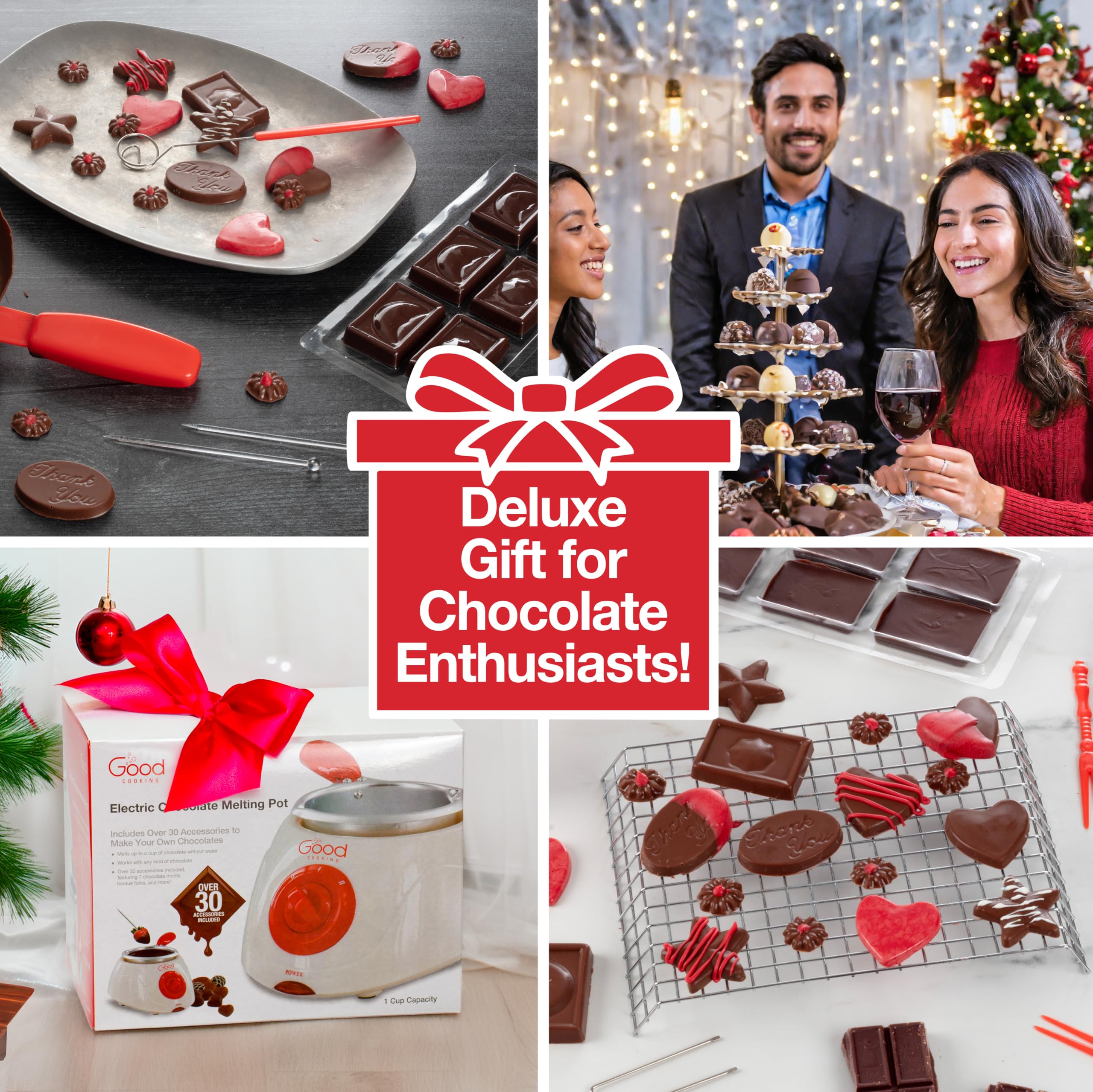 Electric Chocolate Melting Pot Set- Candy Making or Fondue Fountain Kit w/ 30 Bonus Accessories-Dip, Drizzle & Decorate Strawberries & Marshmallow Snacks-Summer S'mores Maker-Party Appetizers Desserts