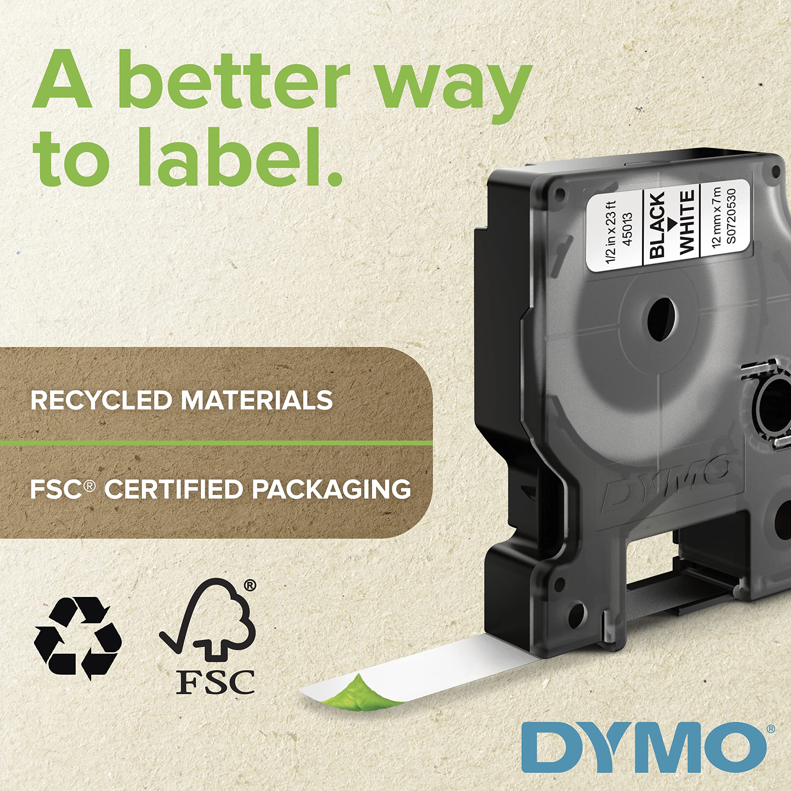 DYMO Rhino Industrial Vinyl Labels, 3/4", Black Print on White Tape