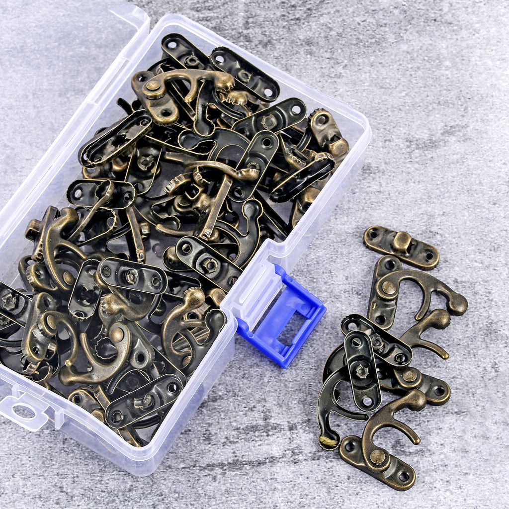 PGMJ 80 Pieces Jewelry Box Hardware Bronze Tone Antique Right Latch Hook Hasp Horn Lock Wood Jewelry Box Latch Hook Clasp and 320 Replacement Screws (Right Latch Buckle) (160, Bronze)