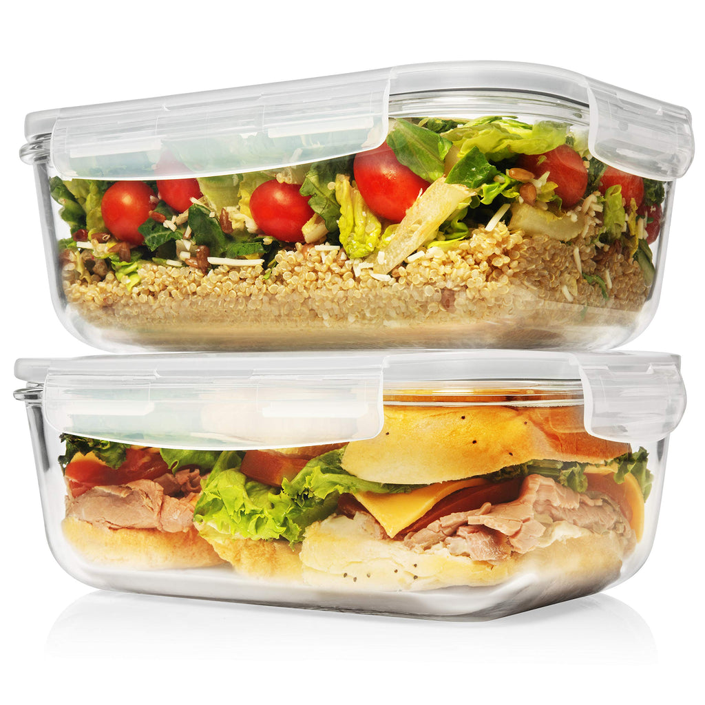 Razab 8 Cups / 63 Oz 2 Pack Large Glass Container Food Storage with Lids - Leakproof, BPA-Free Large Glass Meal Prep Container Ideal for Roasting Turkey, Store Leftover - Microwave & Oven Safe