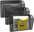 GDINDINFAN 3 Single Pocket Wall File Holder, Mesh Hanging File Folder Paper Organizer, Vertical Wall Mounted Mail Basket, Storage Organization Magazine Rack for Office, Home and School, Black