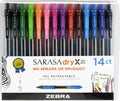 Zebra Pen SARASA Dry X20 Retractable Gel Pens, 0.7mm Medium Point, Assorted Ink Colours with Rapid Fast Dry Ink Technology, Ideal for the Left Handed, Elimates Smearing in Seconds, 14-Pack (46824)