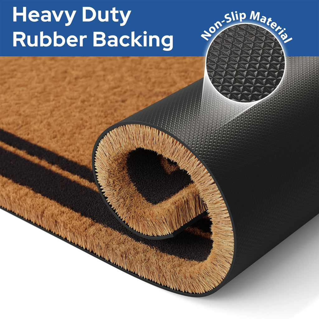 Barnyard Designs Natural Coco Coir Heavy Duty Backing Doormat - Large Cute Non-Slip Front Door Welcome Mat for Outside Entrance or Porch Entry, Brown (43 x 76cm, Border)