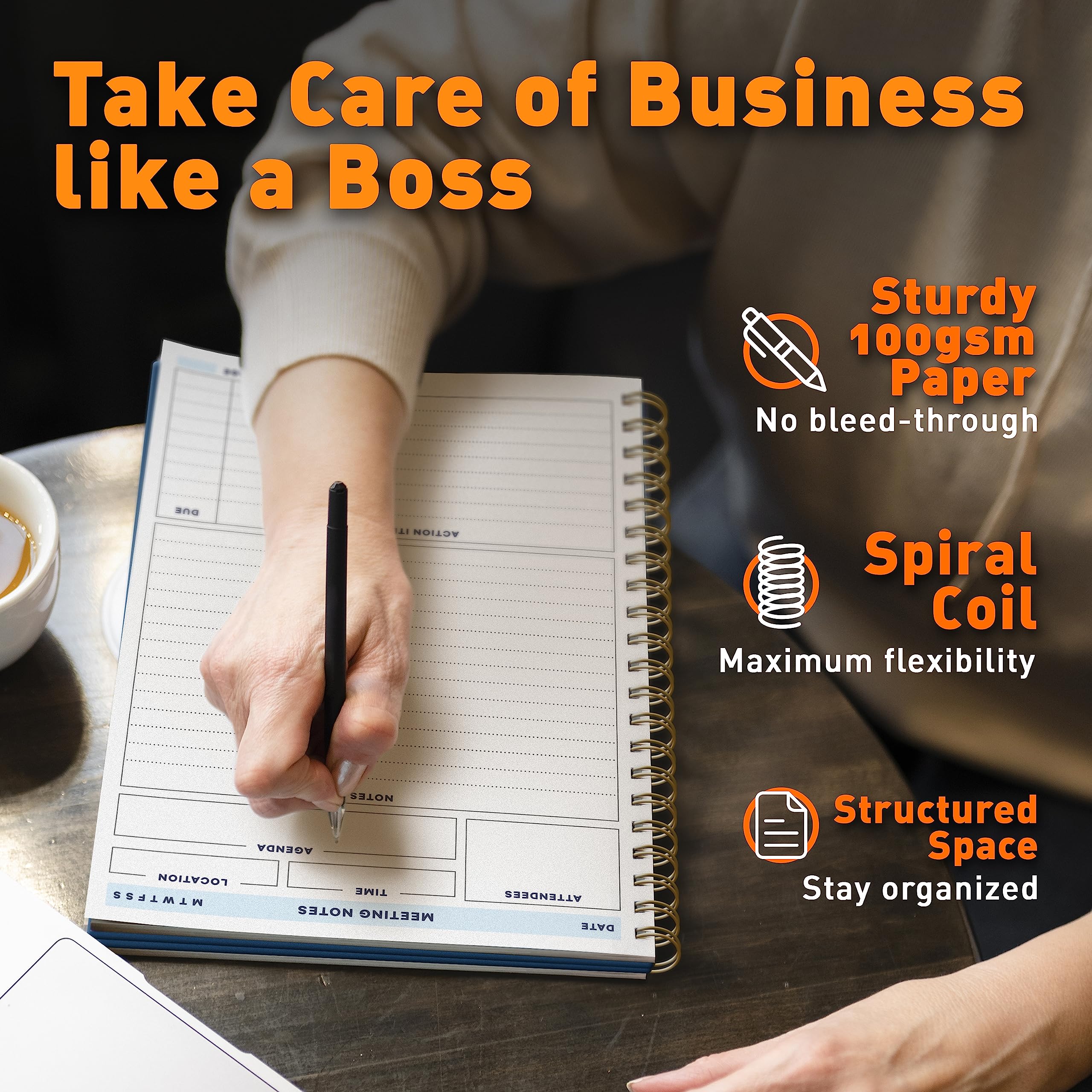 S&O Large Meeting Notebook for Work - Professional Organizer Planner - Corporate and Conference Notes Journal - Project Discussion Notepad - 208 Pages Writing Pads, 8.4”x11.2”