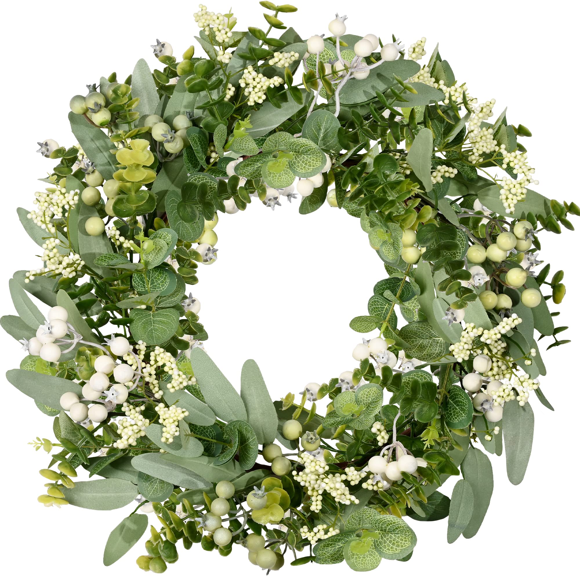 Green Eucalyptus Leaves Front Door Wreath, Vlorart 19 Inch Artificial Spring Summer Greenery Wreath Front Door Decoration Boxwood with Big Berries Farmhouse Outdoor Year-Round - Indoor/Outdoor