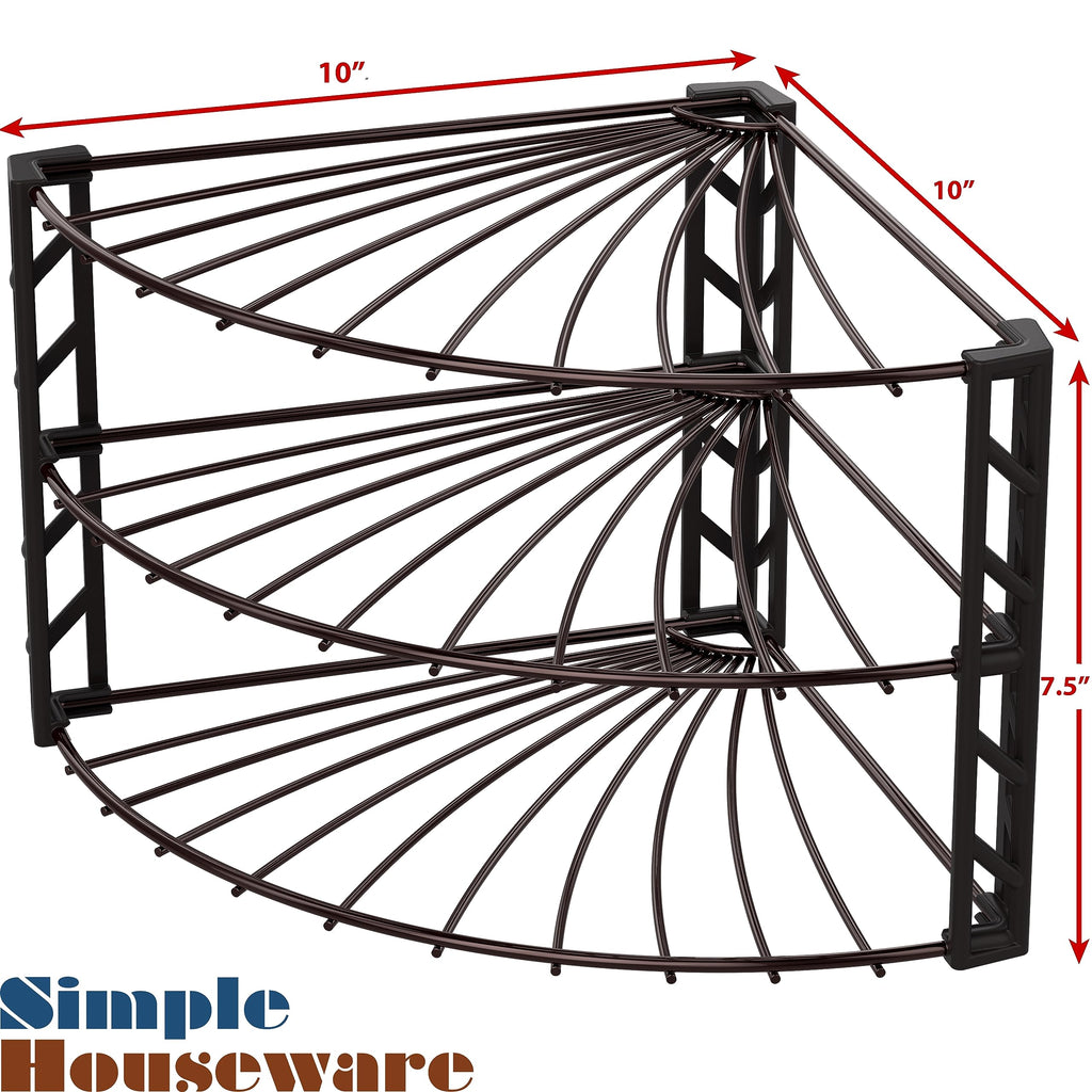 Simple Houseware 3-Tier Corner Shelf Plate Rack for Counter and Cabinet Organizer, Bronze