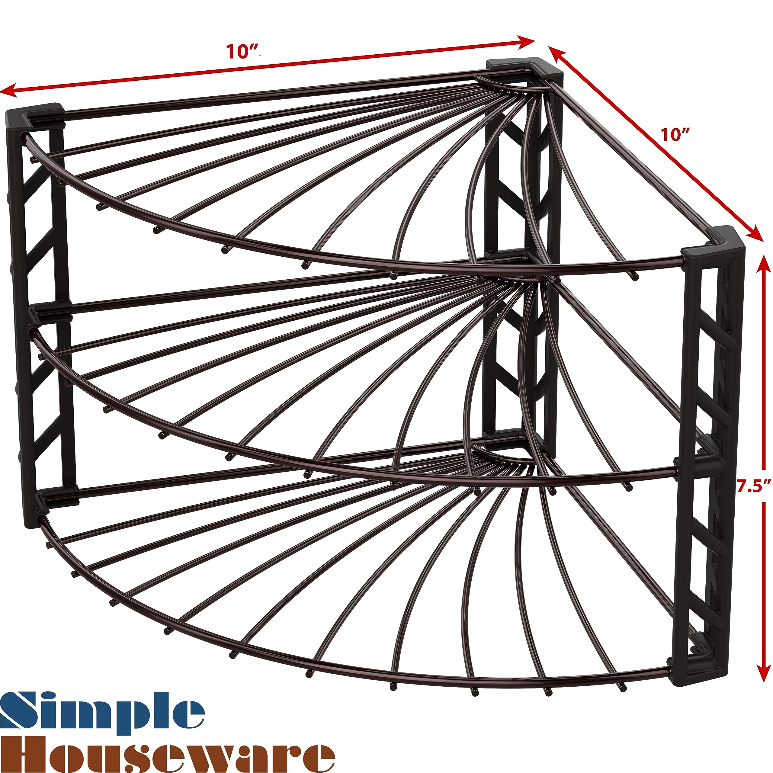 Simple Houseware 3-Tier Corner Shelf Plate Rack for Counter and Cabinet Organizer, Bronze