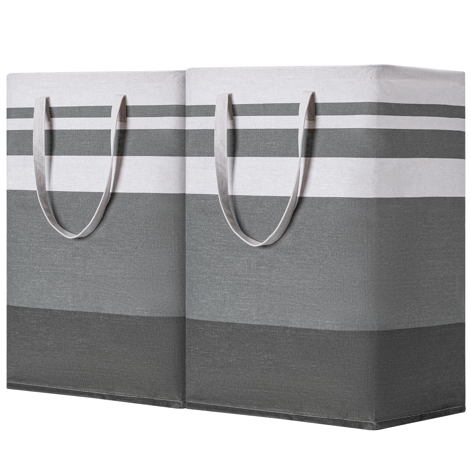 BOOMIBOO 2 Pack Large Laundry Basket,Waterproof Freestanding Laundry Hamper,Collapsible Clothes Basket with Easy Carry Handles in Laundry Room Bathroom Bedroom Dorm,Gradient Grey,75L