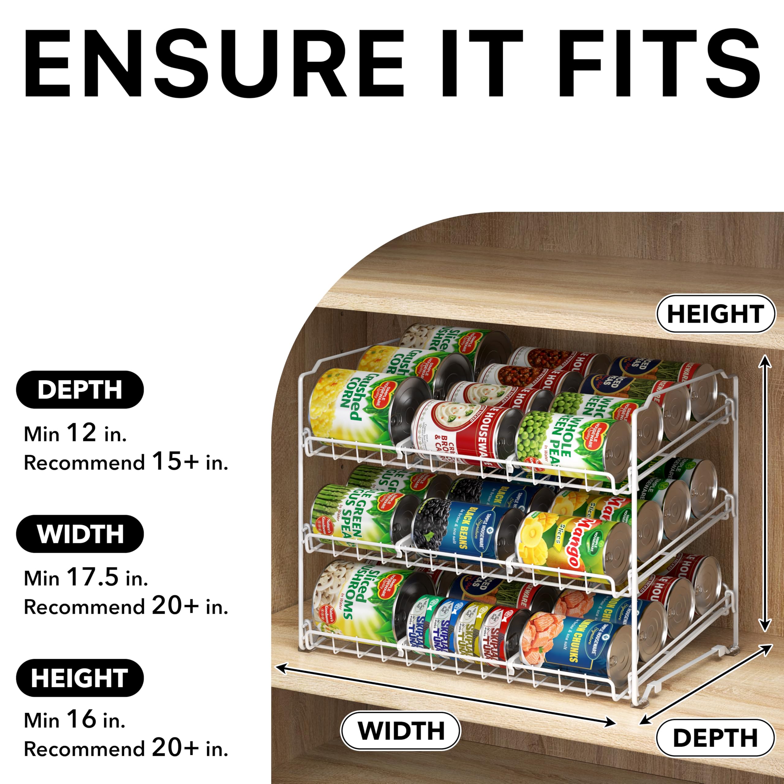Simple Houseware Stackable Can Rack Organizer Storage for Pantry, White