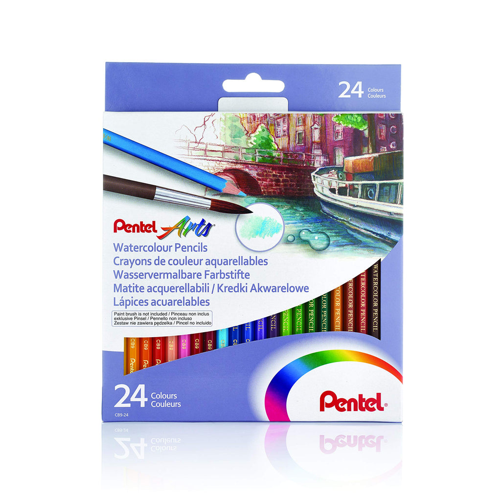 Pentel Arts Watercolour Pencils, Non-Toxic Assorted Colour Set, Artist Quality for Professional works or Art Therapy or Adult Colouring, CB9-24, Set of 24