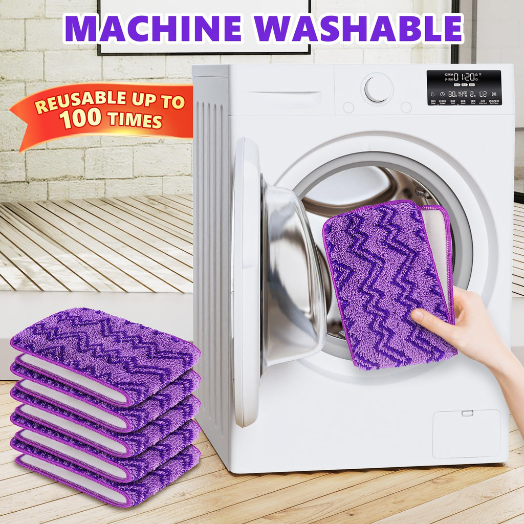 6 Pack Reusable Mop Pads Compatible with Swiffer PowerMop - Enspoway Microfiber Washable Mopping Pad Refills for 13" 14" 15" Mop Multi-Surface Wood Floor Cleaning - Purple