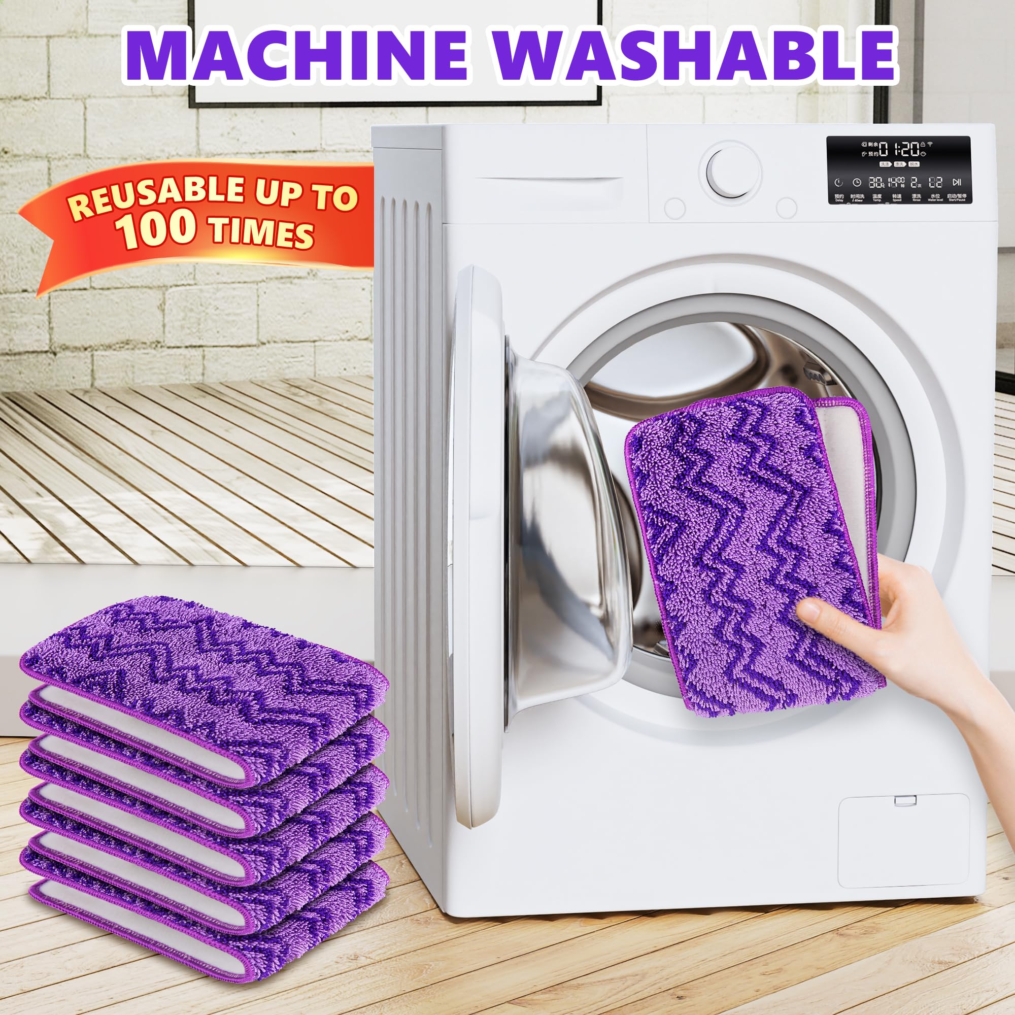 6 Pack Reusable Mop Pads Compatible with Swiffer PowerMop - Enspoway Microfiber Washable Mopping Pad Refills for 13" 14" 15" Mop Multi-Surface Wood Floor Cleaning - Purple