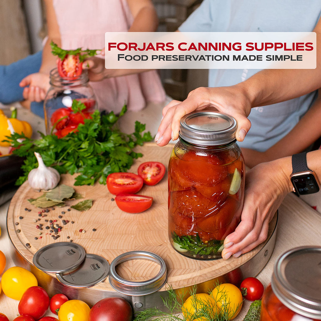 FORJARS Canning Lids and Rings Regular Mouth – 24Pcs/12Sets - Airtight Seals on Mason Jars to Preserve Food for Meal Prep - 2.7 In. Stainless Steel and Bands with Silicone Seals – Canning Supplies