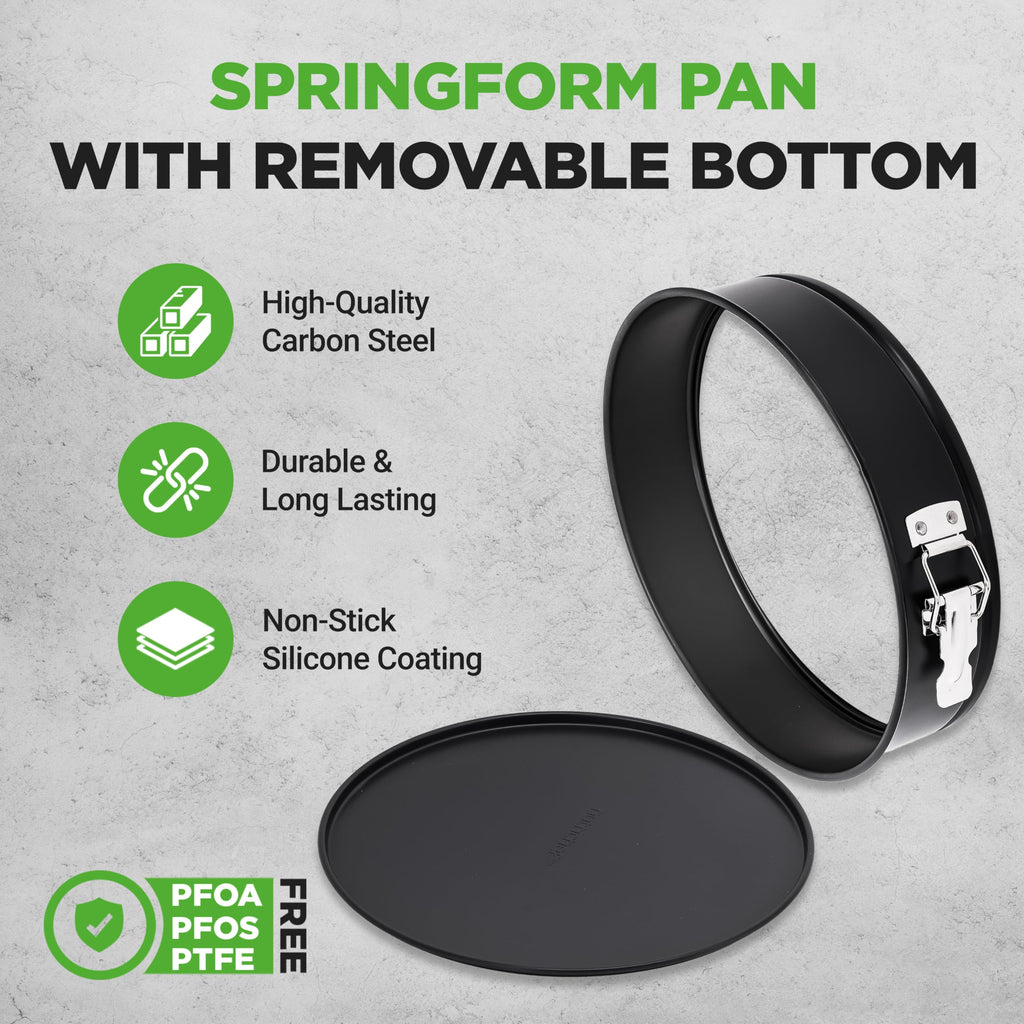 NutriChef Springform Pan - 9in Cake Pan, Durable Nonstick Steel Design, Easy to Clean & Removable Bottom, Great for Cake Molds, Cheesecake, Quiche and More