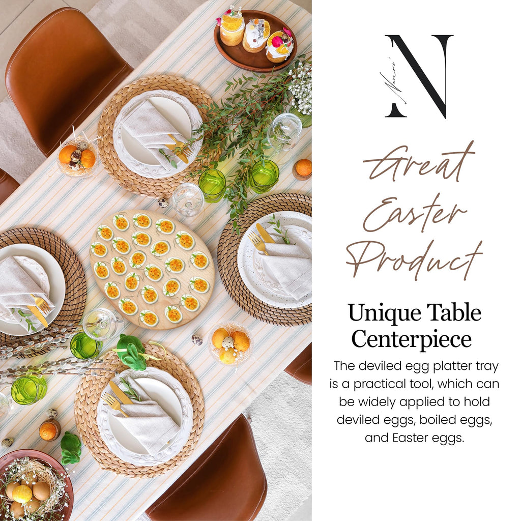 Namre' Wooden Deviled Egg Tray 24 Holes, 15 x 12in - Reversible Deviled Egg Platter & Charcuterie Board - Premium Quality Beechwood Deviled Egg Holder Ideal for Easter - Cutting Board Serving Tray