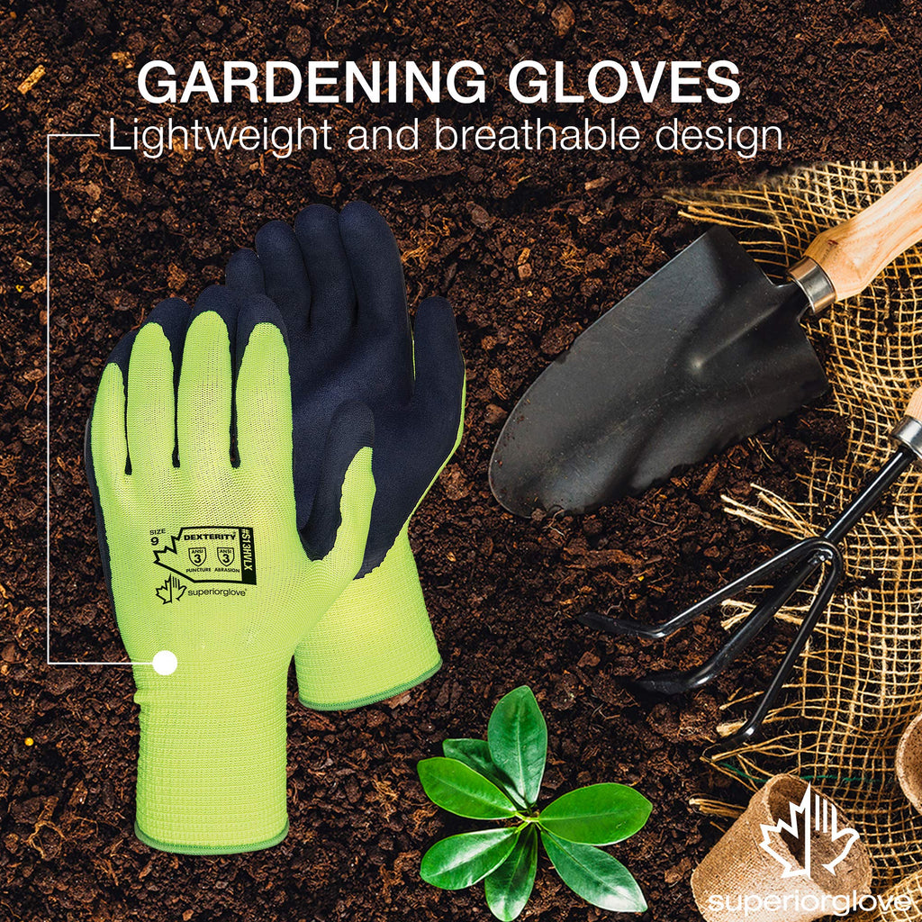 Superior Gardening Gloves 3-Pack for Landscaping and Yard Work - Rose Pruning Gloves with Moisture Wicking (High Visibility Color) S13HVL (Large)