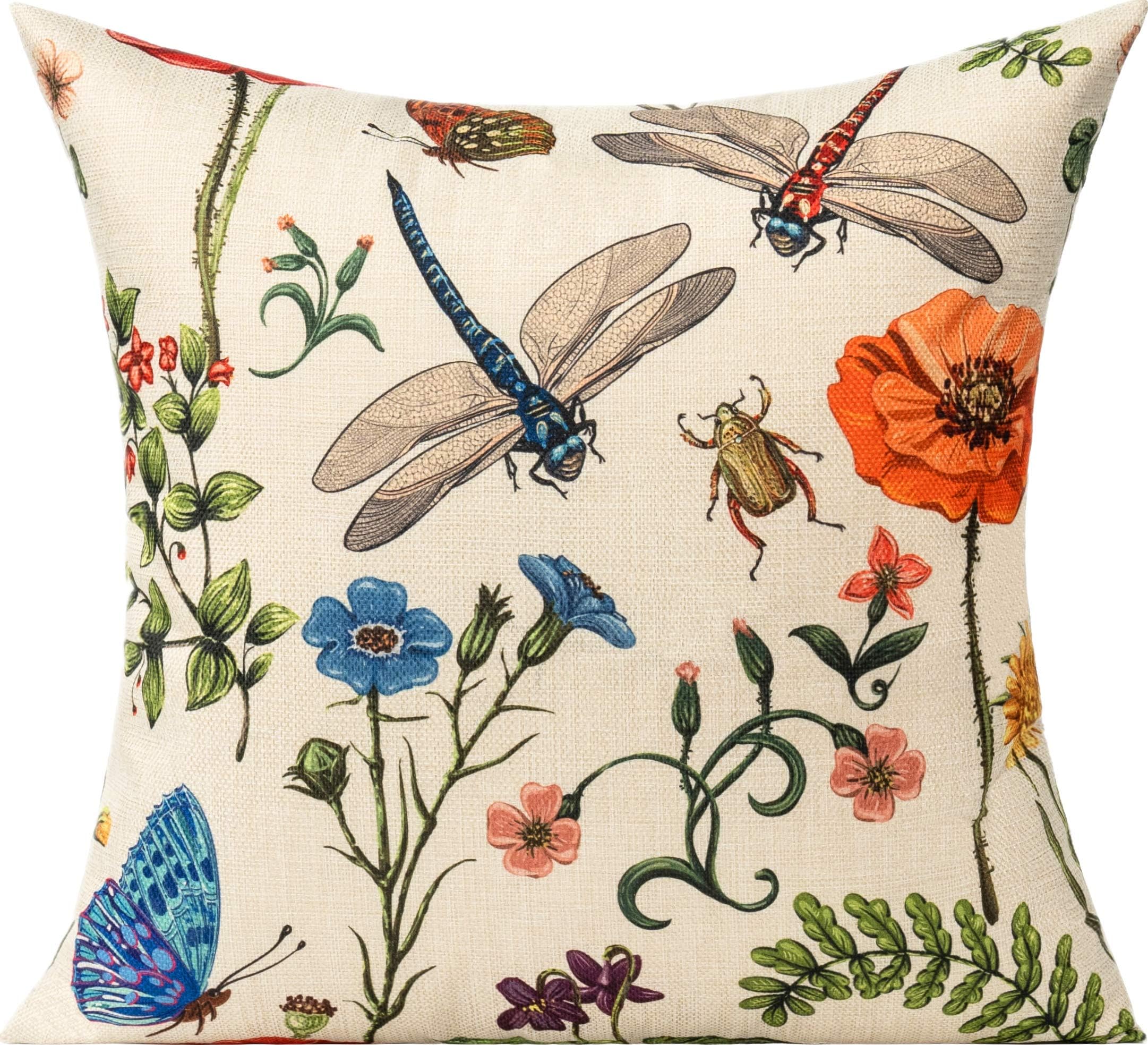 All Smiles Outdoor Throw Pillow Covers Cushion Covers Patio Spring Summer Flowers Garden Farmhouse Décor Outside Bench Chair Decorative Cushion Cases 18x18 Set of 4 Decoration for Bed Couch Sofa