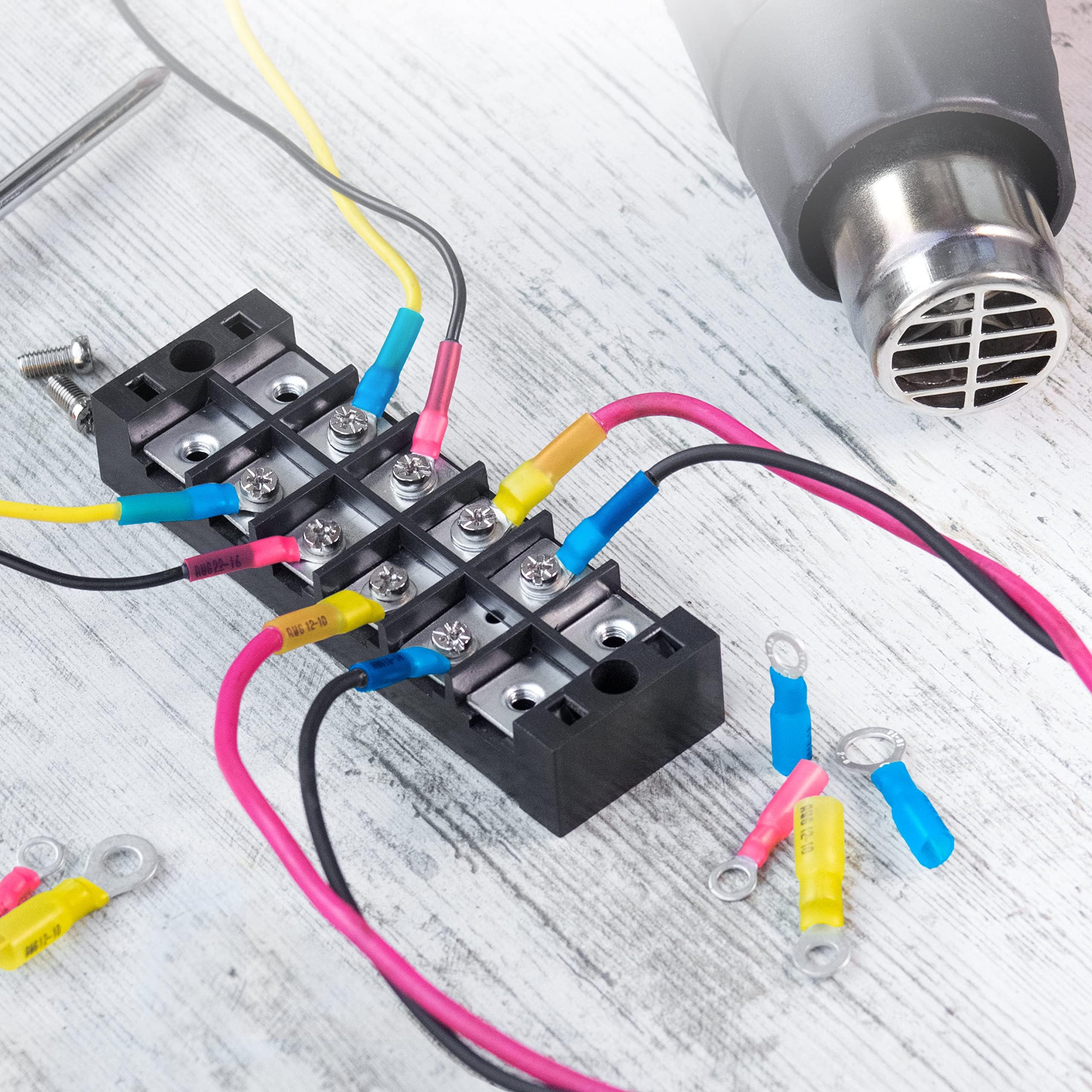 Wirefy Heat Shrink Wire Connectors - Electrical Connectors Kit - Marine Automotive Crimp Terminals - Ring Fork Spade Butt Splices - 22-10 Gauge - 120 PCS