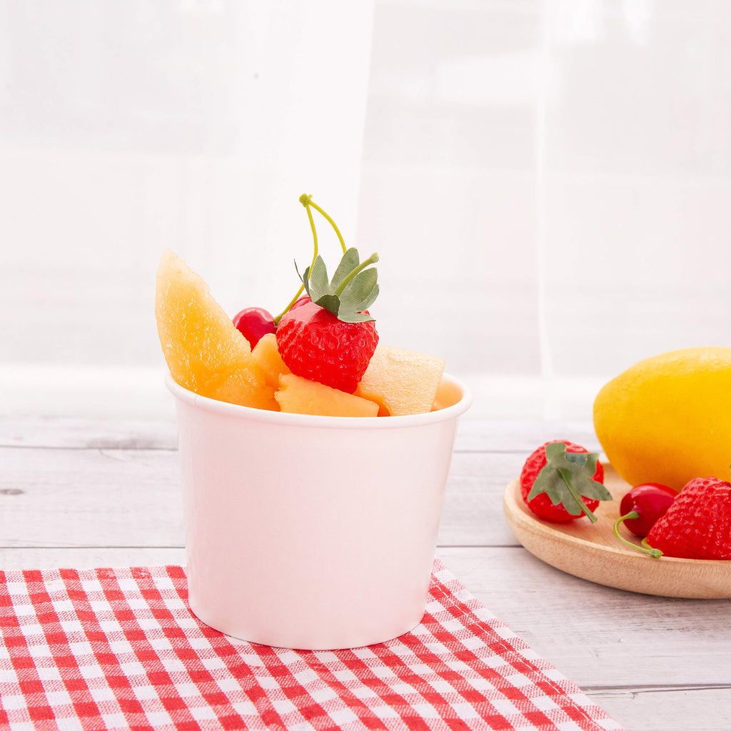 Paper Ice Cream Cups - 100-Count - 12 oz Disposable Dessert Bowls for Hot or Cold Food, 12-Ounce Party Supplies Treat Cups for Sundae, Frozen Yogurt, Soup, White