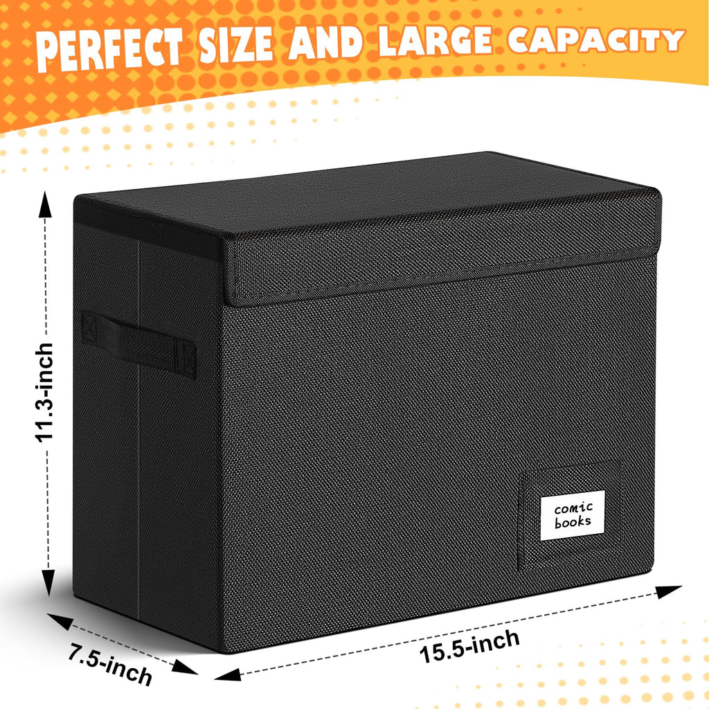 Leffis Comic Book Storage Box, Comic Book Box 15.5" X 7.5" X 11.3", Collapsible Comic Short Box with Lids Holds 150 Comics Heavy Duty Comic Book Bin Container