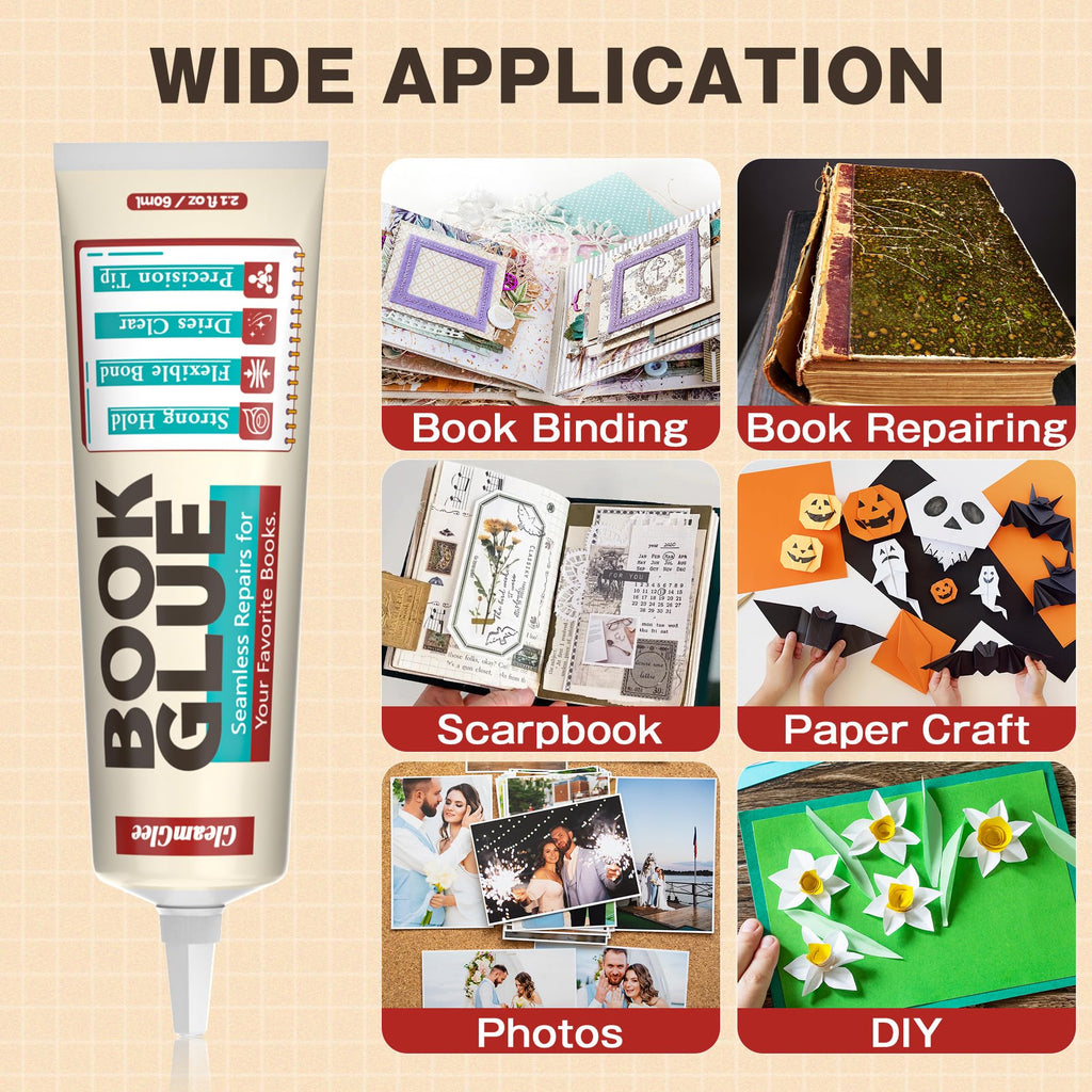Book Glue, 120ml Permanent Bookbinding Repair Glue, Acid-Free, Dries Clear, Flexible - Ideal for Repairing Bookbinding, Framing, Collage, Paper Art and Crafts