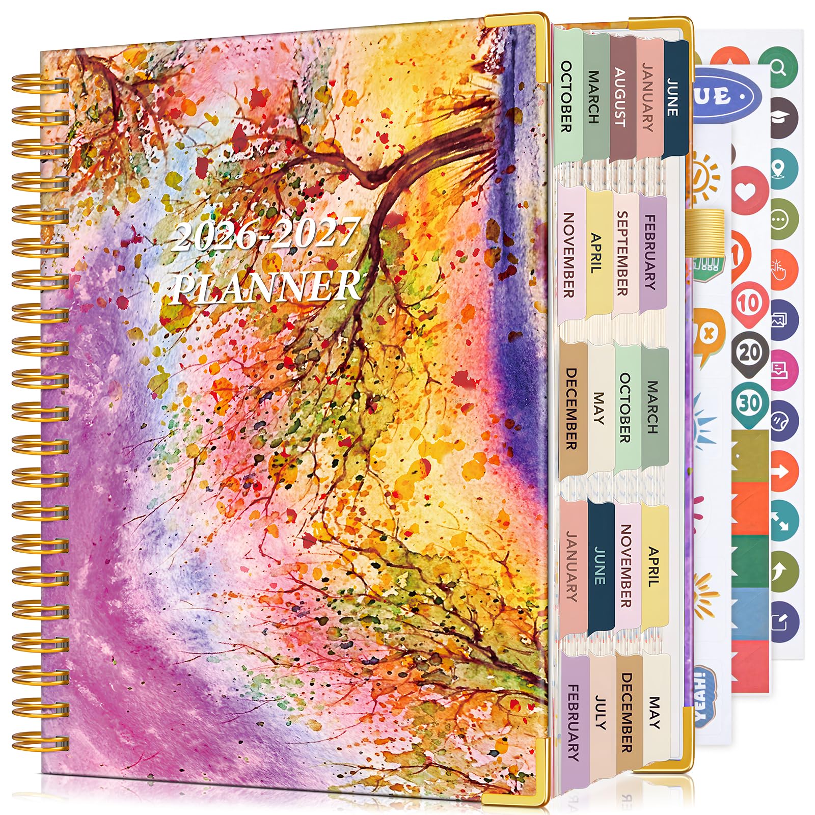 Planner 2026-2027, 18 Months Weekly and Monthly Daily Planner from January 2026 - June 2027, 8.5" x 11" A4 Large Hardcover Agenda Organizer Book 2026 with Tabs, Spiral Yearly Calendar Planners for School Work Home, Autumn Tree