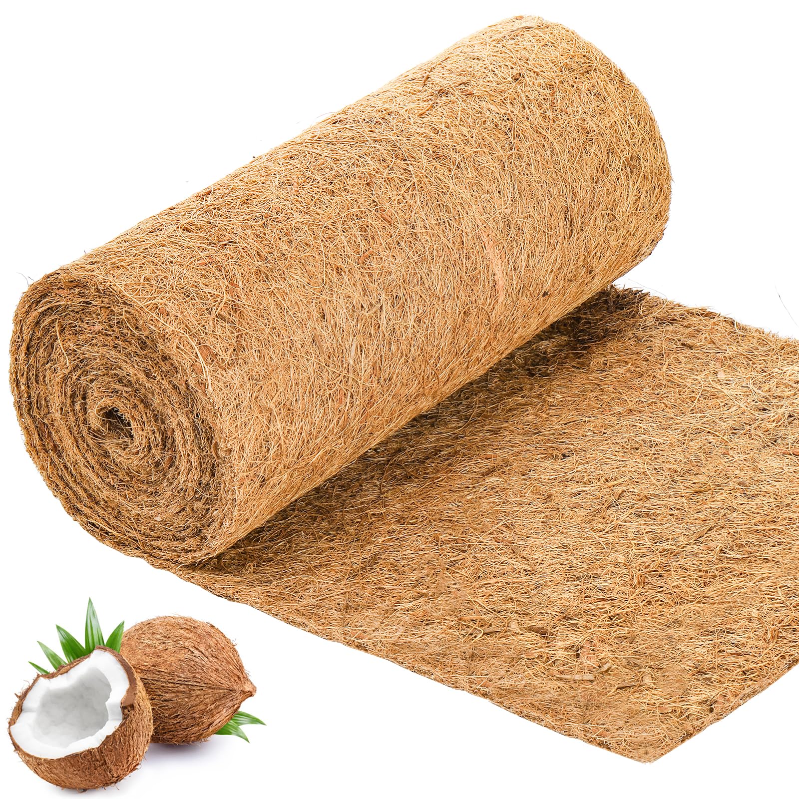Okllen 120"x12" Long Coco Liner Roll, Natural Coconut Fiber Carpet Mat Coco Planter Liners, Thick Coco Liners for Planters, Flowers, Pet, Tortoise, Lizard, Snake, Rabbit, Brown Color