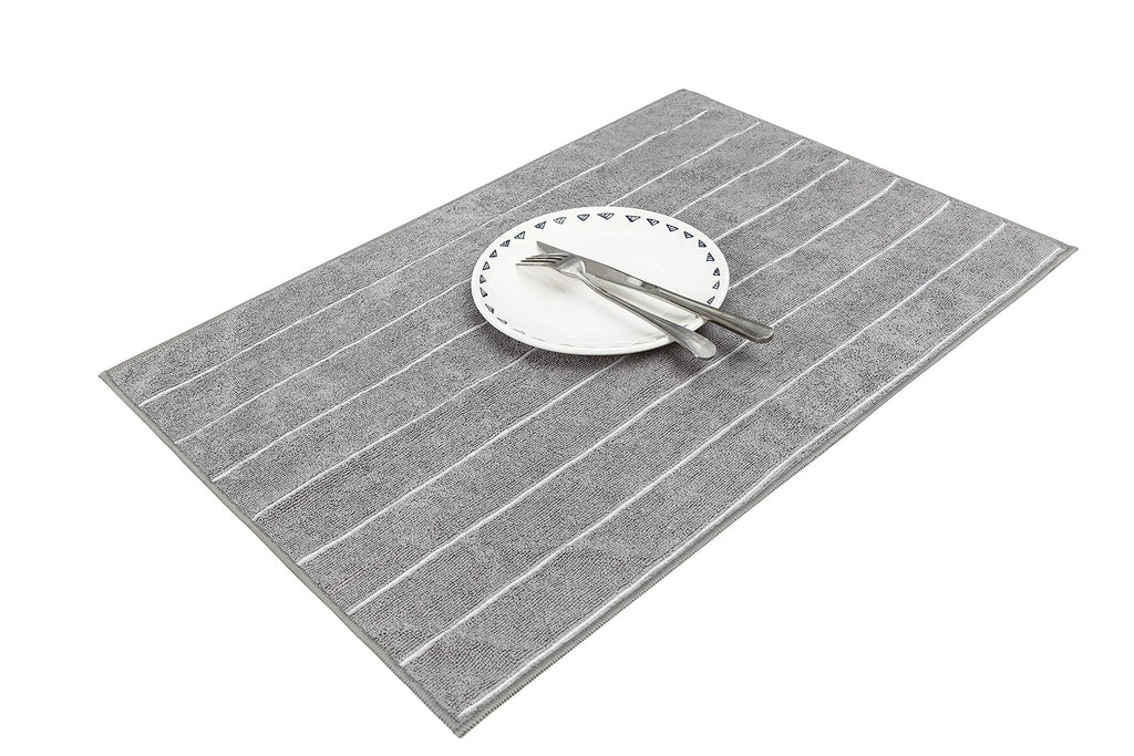 Microfiber Kitchen Towels - Super Absorbent, Soft and Solid Color Dish Towels, 8 Pack (Stripe Designed Grey and White Colors), 26 x 18 Inch (Grey)