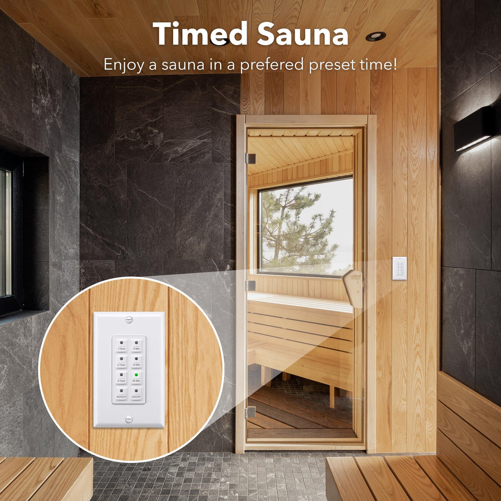 BN-LINK Countdown Digital Wall Timer Switch for Exhaust Fan with Push Button 5-15-30-60mins, 2-4hours, Bathroom Fan Light Switch Timer Indoor, Neutral Required, Wall Plate Included, White