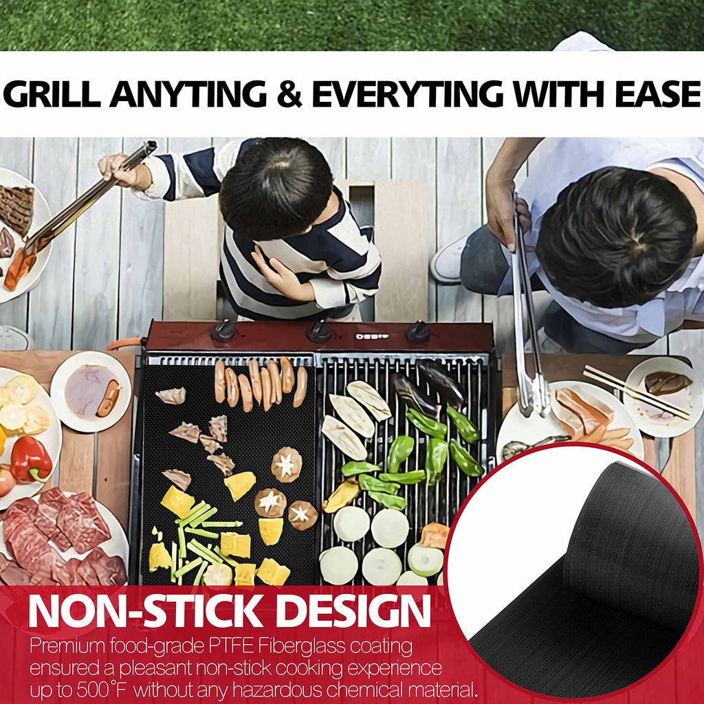 Anaeat Reusable Grill Mat Set of (7+1) - 100% Non Stick BBQ Grill Mats Heavy Duty Teflon Baking Sheets, Barbecue Accessories Grill Tools Works on Gas, Charcoal, Electric Grill - 15.75 x 13-Inch