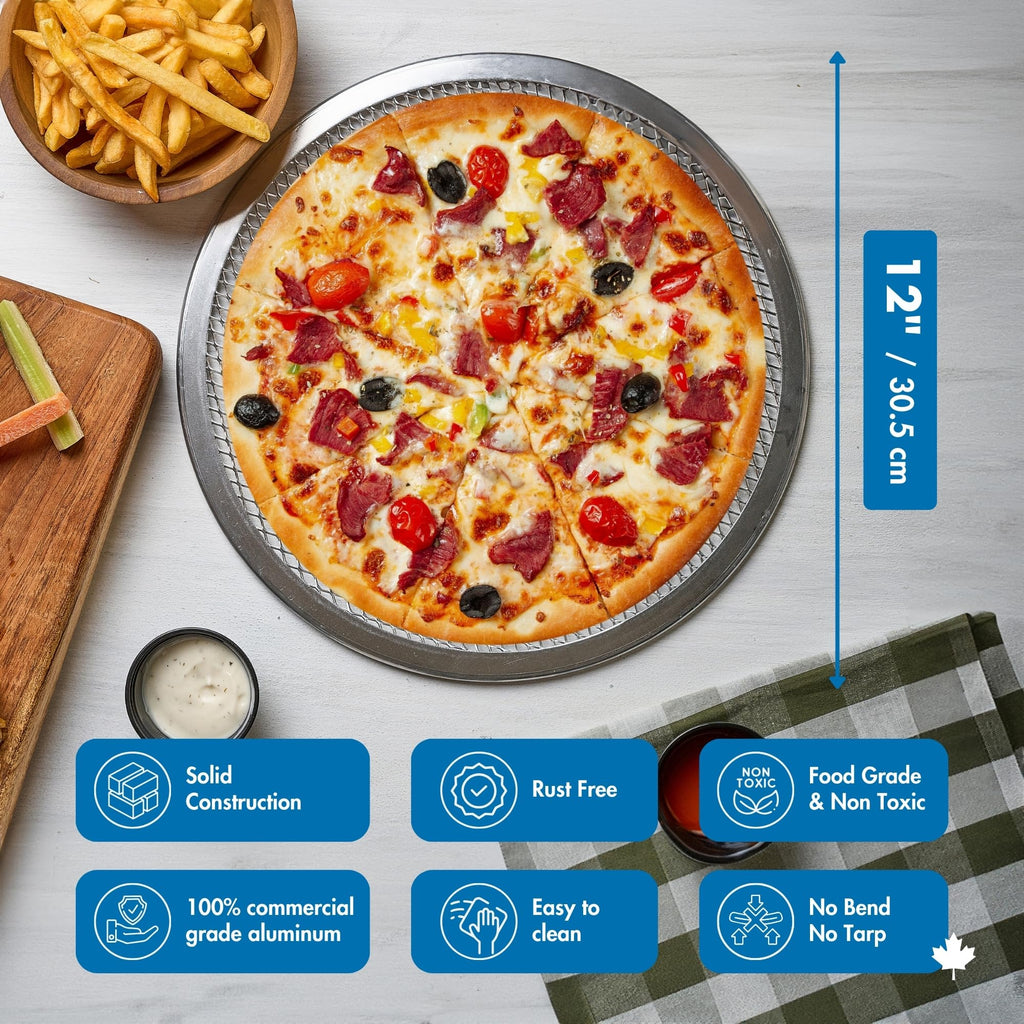Norjac 12 Inch Pizza Screen, 2 Pack – Aluminum Mesh for Oven, Seamless, Rust-Free, Durable Baking Trays for Crispy Crusts. Made in Canada