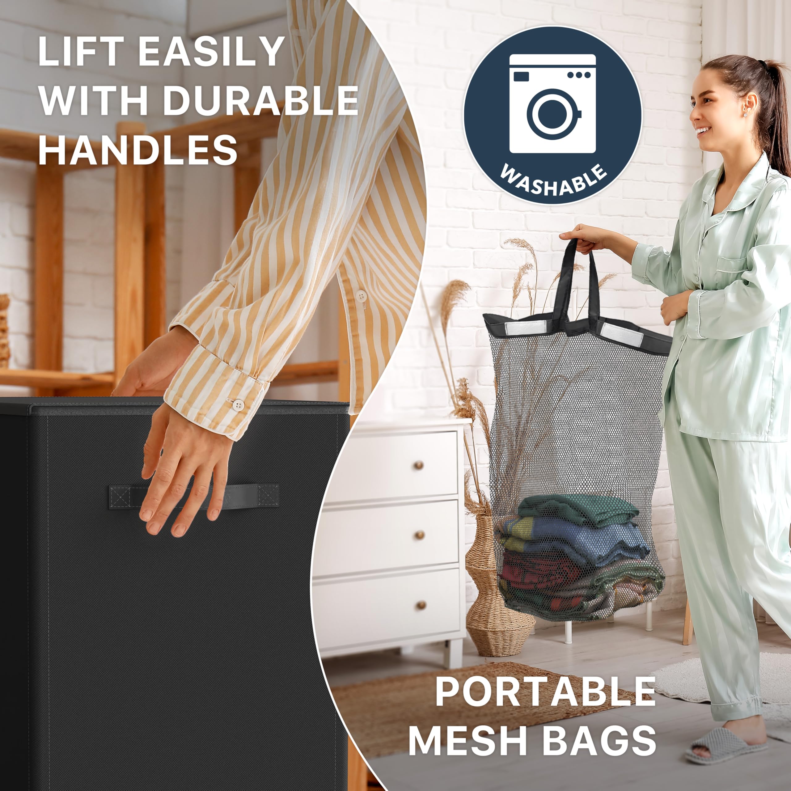 Simple Houseware 110L Double Laundry Hamper with Lid Removable Laundry Bags and Foldable Basket, Black