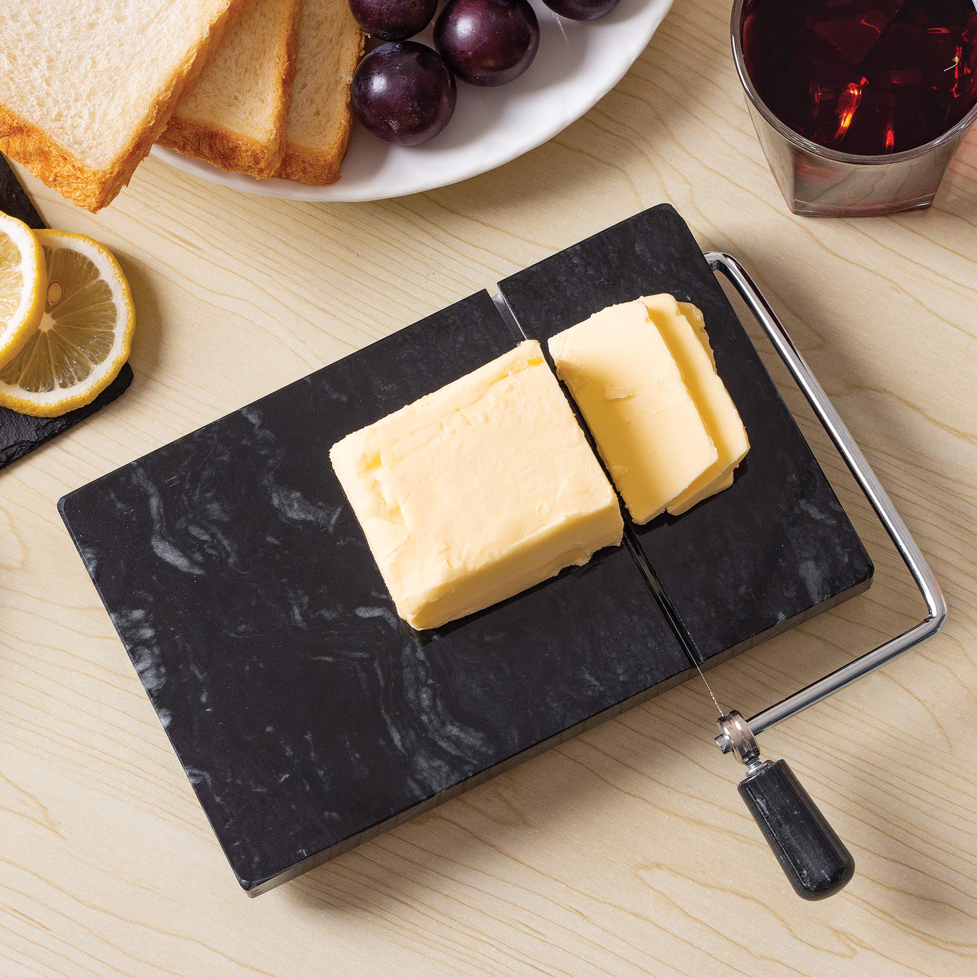 Fox Run 3832 Cheese Slicer with Replacement Wires, Marble, Black 8" x 5"