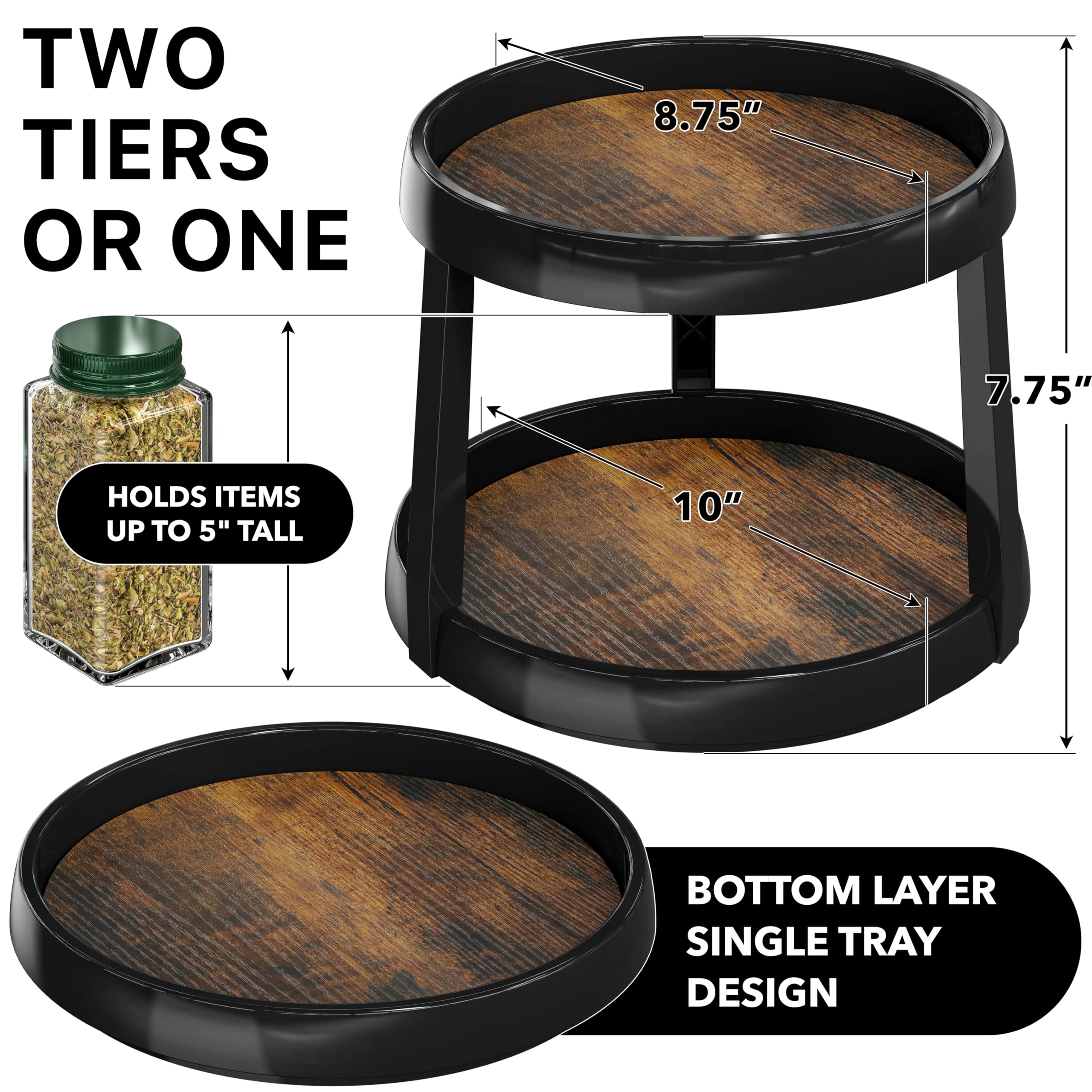 Simple Houseware 10-Inch 2 Tier Lazy Susan Turntable Multifunctional Organizer, Rustic Brown