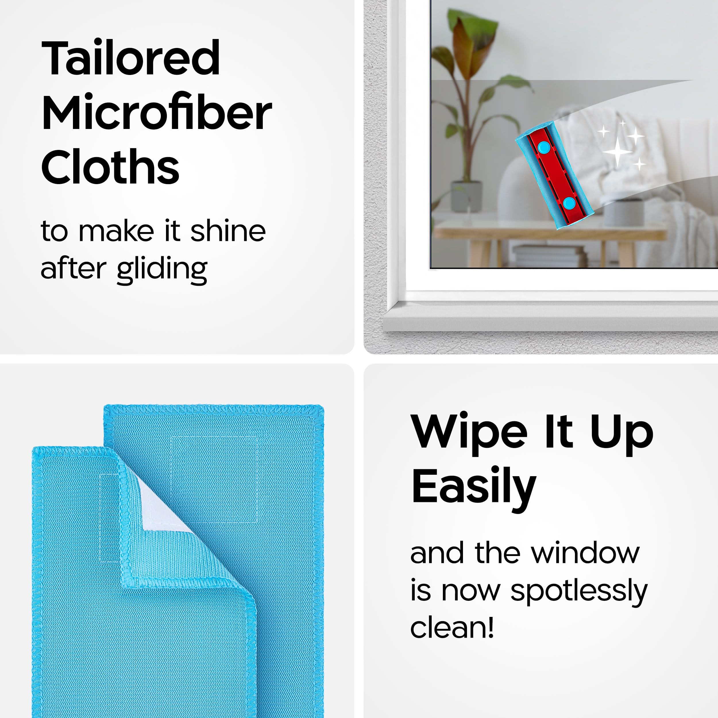 Tyroler Bright Tools | Premium Replacement Microfiber Cleaning Cloths | Exclusively Designed for The Glider Magnetic Window Cleaner | Ultra-Soft, Non-Abrasive & Highly Absorbent (one size - for plastic glider, 4, Count)