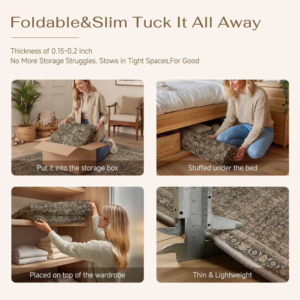 PureCozy Runner Rug 2x6 Brown Hallway Washable Kitchen Vintage Carpet Non Slip Long Indoor Bedroom Retro Traditional Beige Accent Throw Rug for Bathroom Office Entryway Laundry Dining