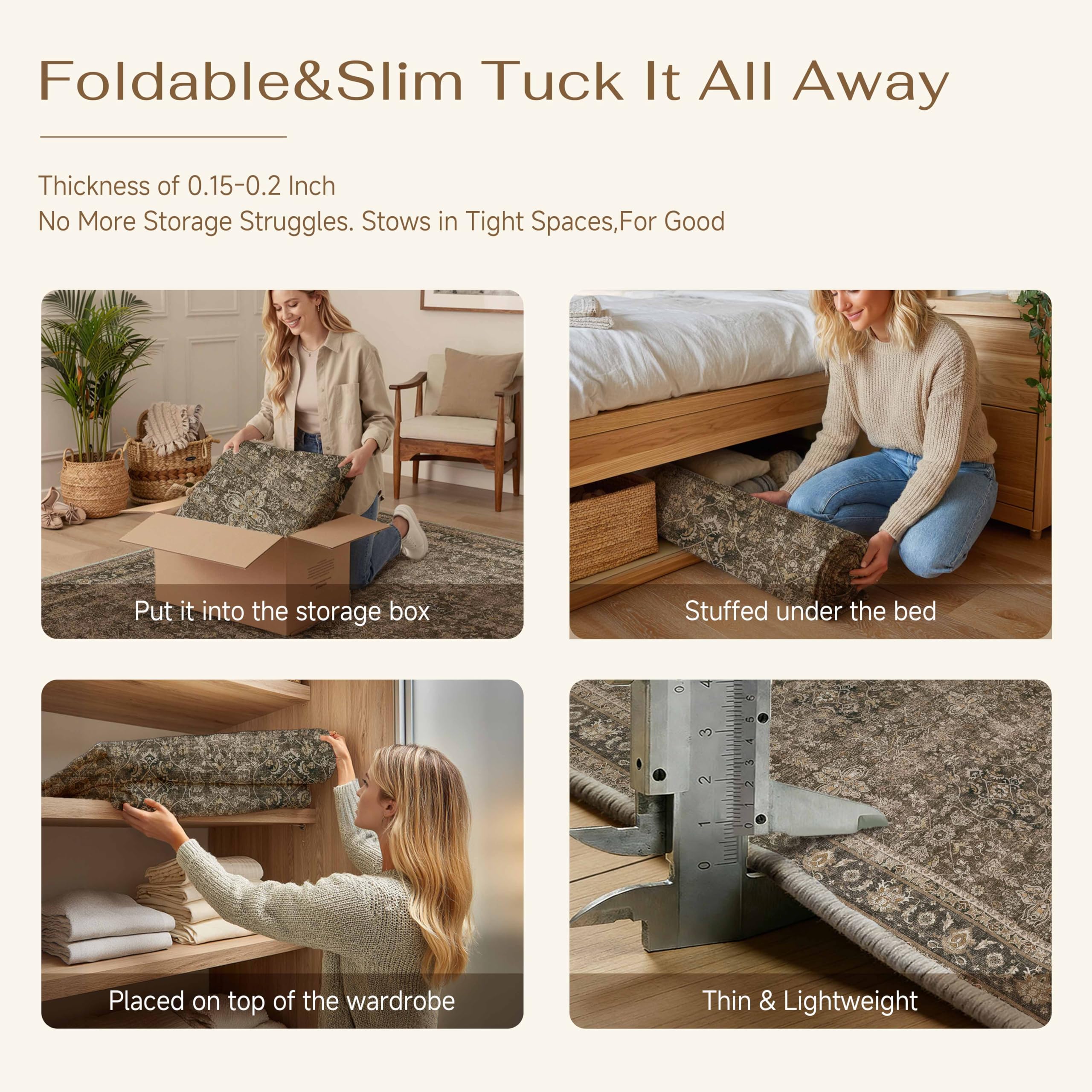 PureCozy Runner Rug 2x6 Brown Hallway Washable Kitchen Vintage Carpet Non Slip Long Indoor Bedroom Retro Traditional Beige Accent Throw Rug for Bathroom Office Entryway Laundry Dining