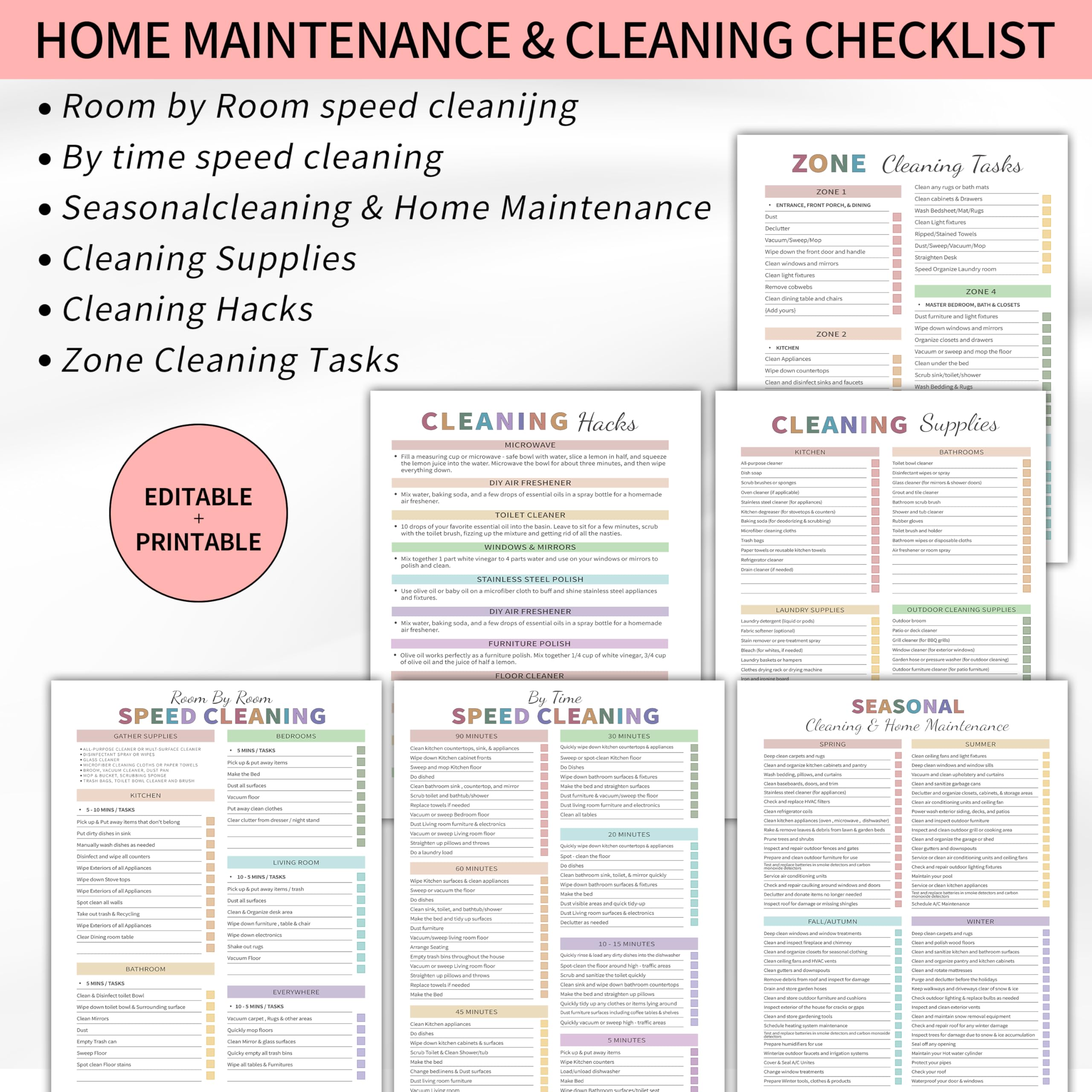 Cleaning Planner for Adults Women, Cleaning Schedule and Checklist Organizer, Household Cleaning Planner with Daily/Weekly/Monthly Task, Editable Chore Chart Notebook for Home, Family Cleaning Tasks