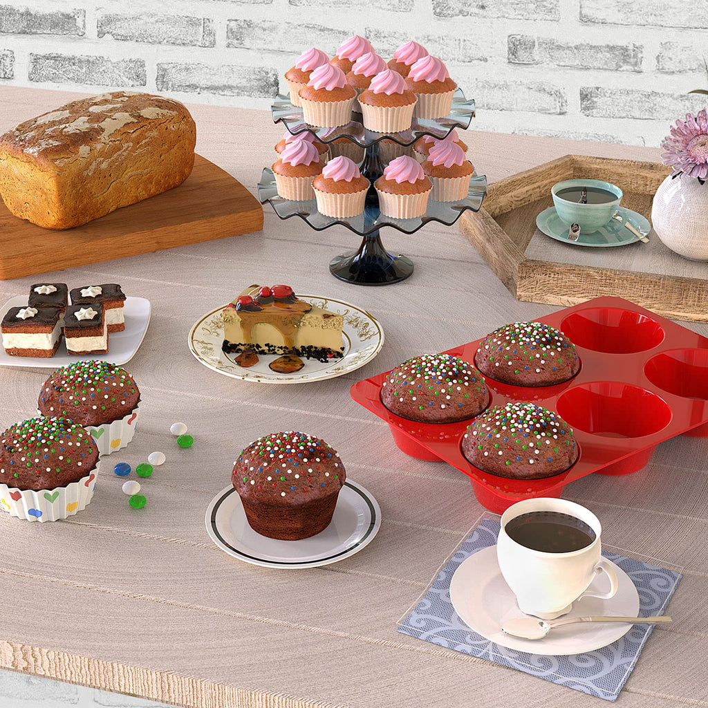 Silicone Jumbo Muffin Pan, 3.5 inch Large Cupcake Pan - Set of 2 - SILIVO Large Muffin Pan, Silicone Giant Cupcake Mold for Homemade Muffins, Cupcakes, Quiches and Frittatas - 6 Cup Muffin Tin