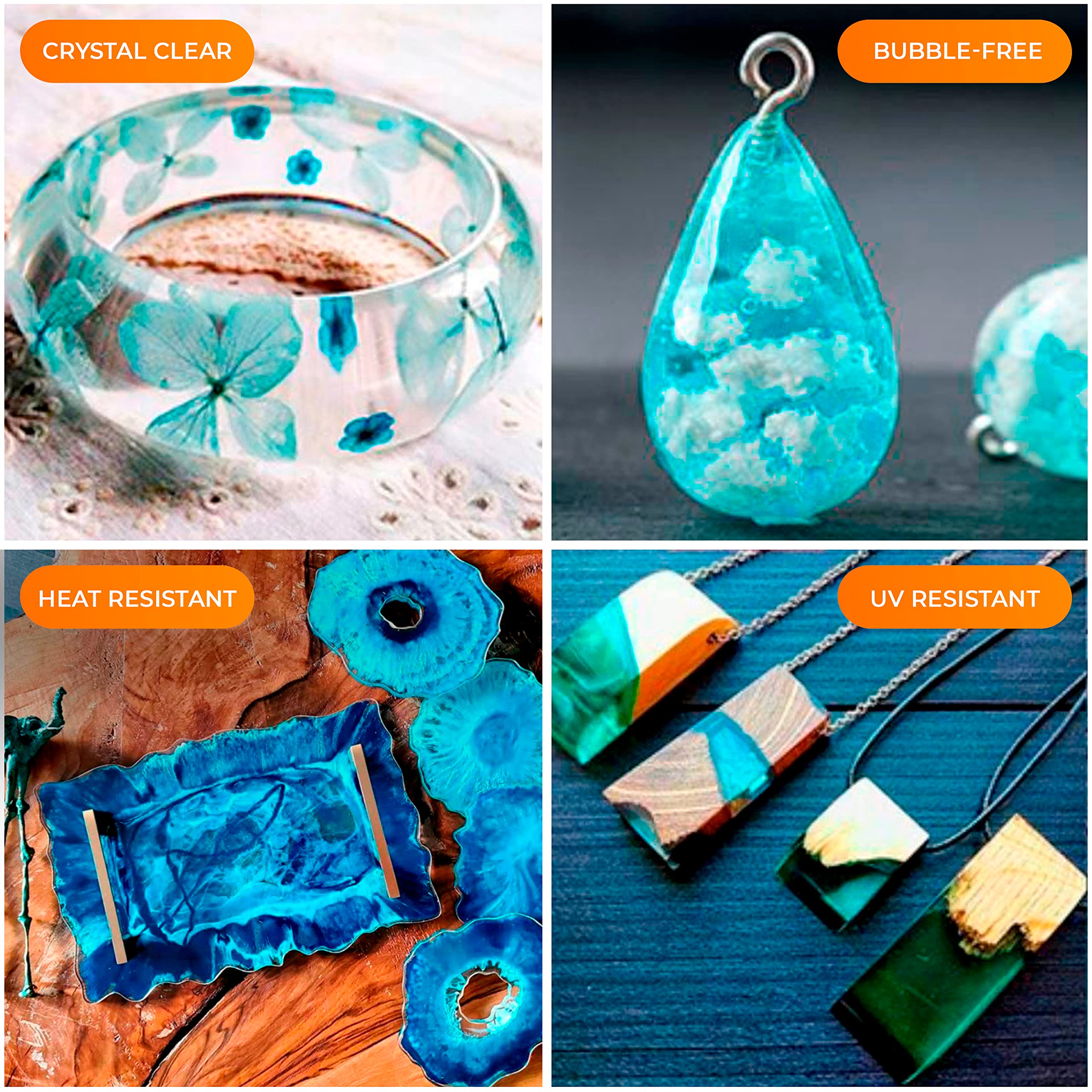 Epoxy Resin Kit for Art & Craft | 16oz (473ml) | UV Resistant | Clear Epoxy Resin | Jewelry, Earrings, Coasters, Casting, Molding, Crafting & more | Includes 2 pairs of gloves, 2 cups, 4 sticks & mica