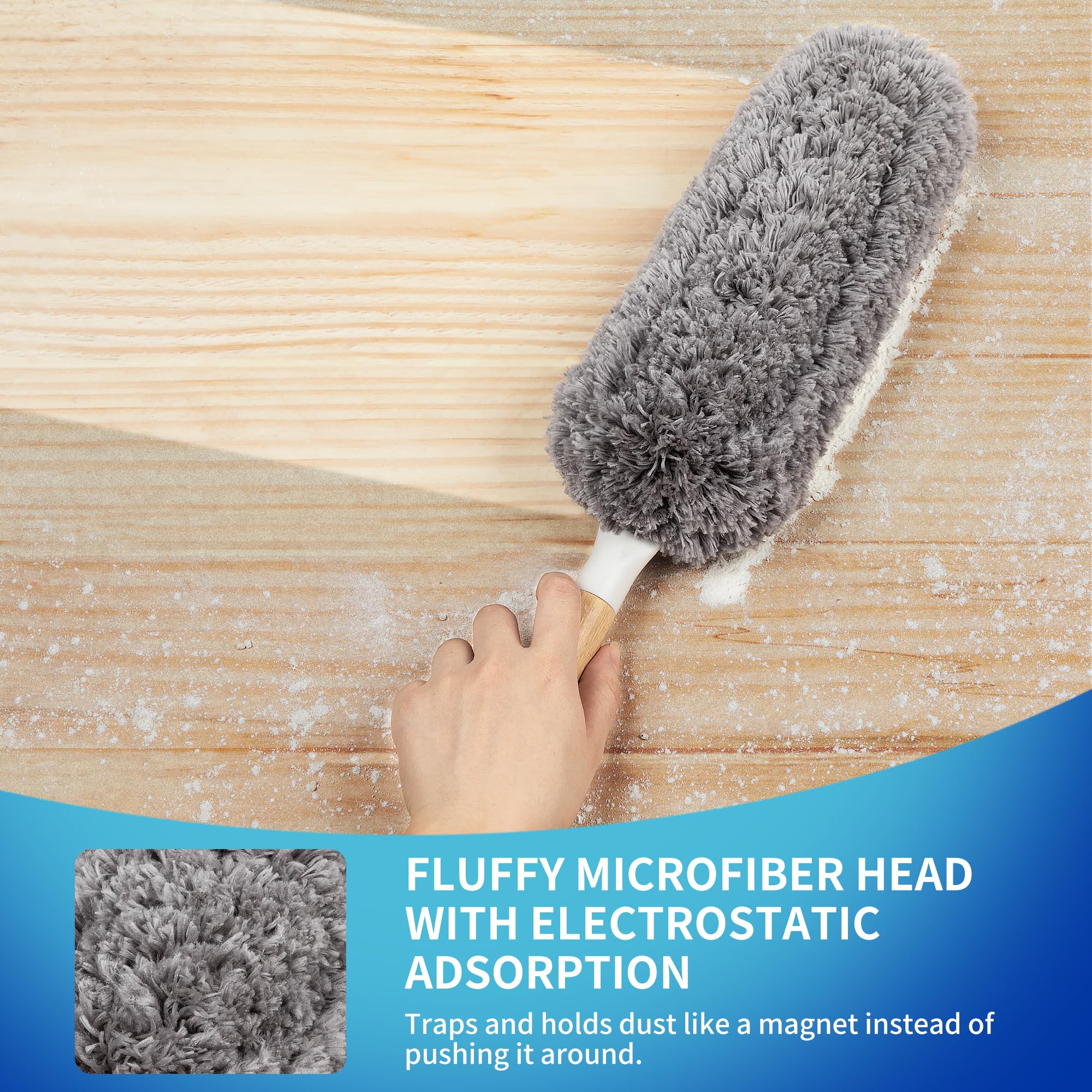 MR.SIGA Lint Free Microfiber Duster, Washable and Reusable Dust Brush with Bamboo Handle and Replaceable Head, Dusting Tool for Household Cleaning
