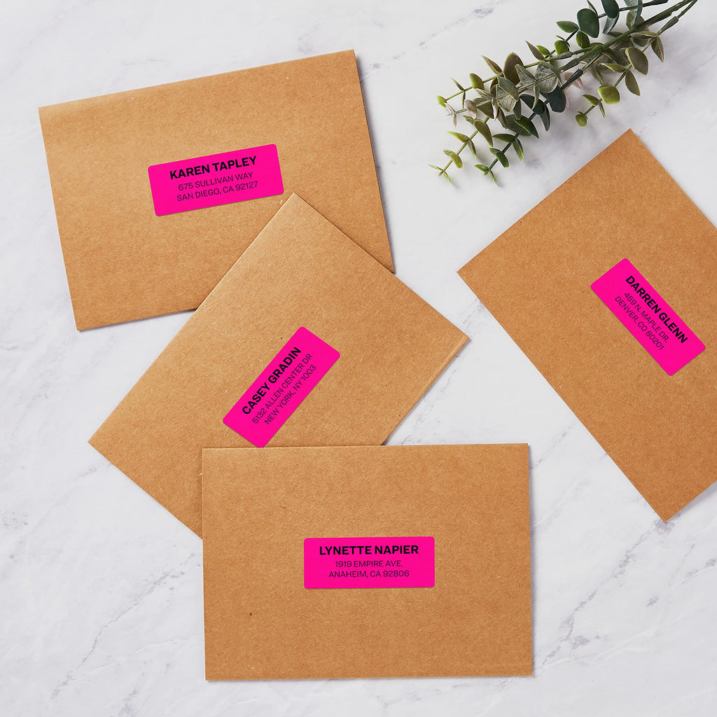 Avery Neon Labels, 1" x 2-5/8", Fluorescent Magenta, 750 Labels, Rectangle, Permanent (5970) Made in Canada