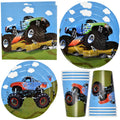 Monster Truck Party Supplies Tableware Set 24 9" Paper Plates 24 7" Dessert Plate 24 9 Oz Cups 50 Lunch Napkins for Monster Jam Racing Car Grave Digger Monsters Trucks Disposable Birthday Decorations