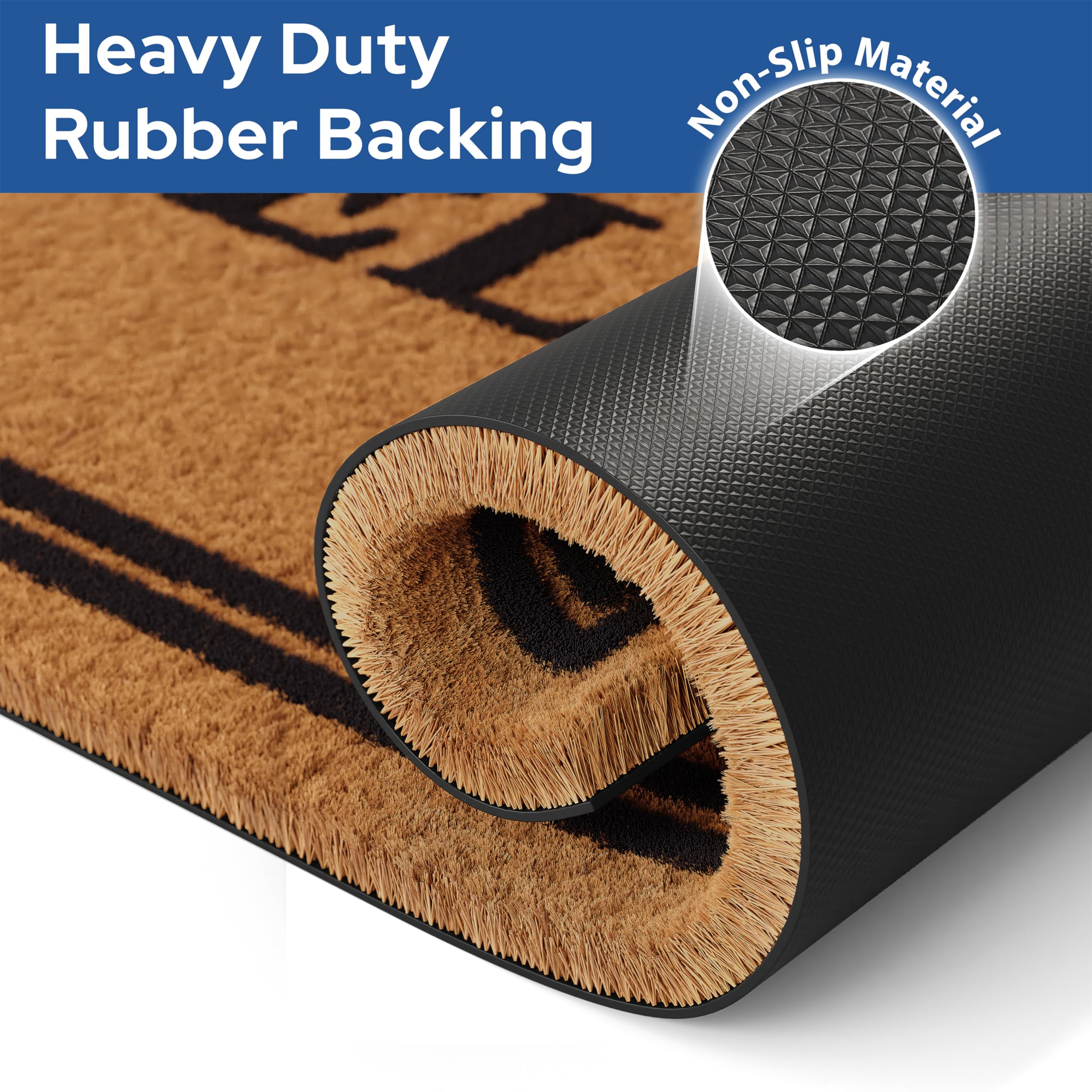 Barnyard Designs Natural Coco Coir Heavy Duty Backing Doormat - Large Cute Non-Slip Front Door Welcome Mat for Outside Entrance or Porch Entry, Brown (43 x 76cm, Welcome)