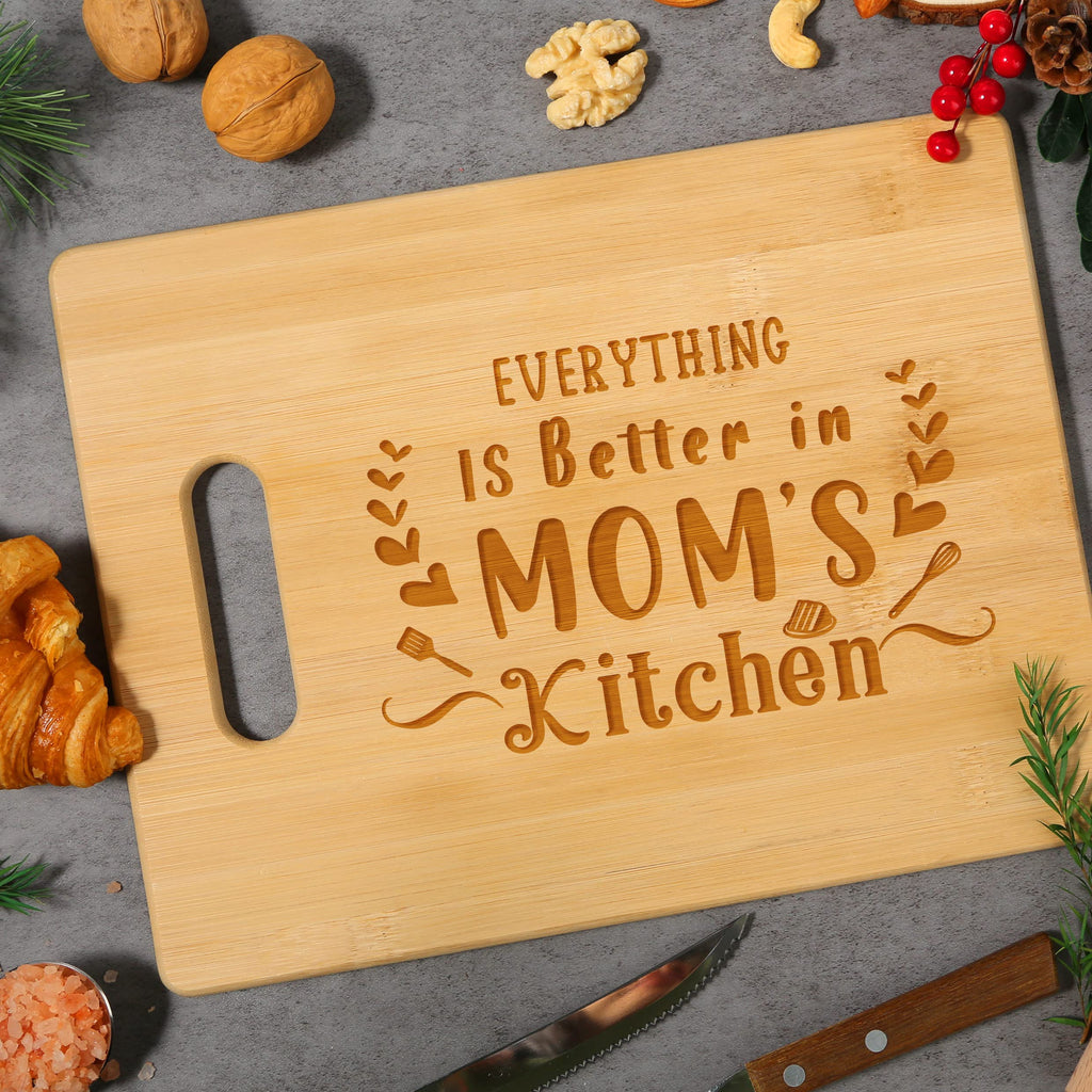 Pandasch Gifts for Mom, Mom Birthday Gifts from Daughters Son, Unique 11x8.5inch Engraved Bamboo Cutting Board for Birthday Christmas, Best Presents for Mother