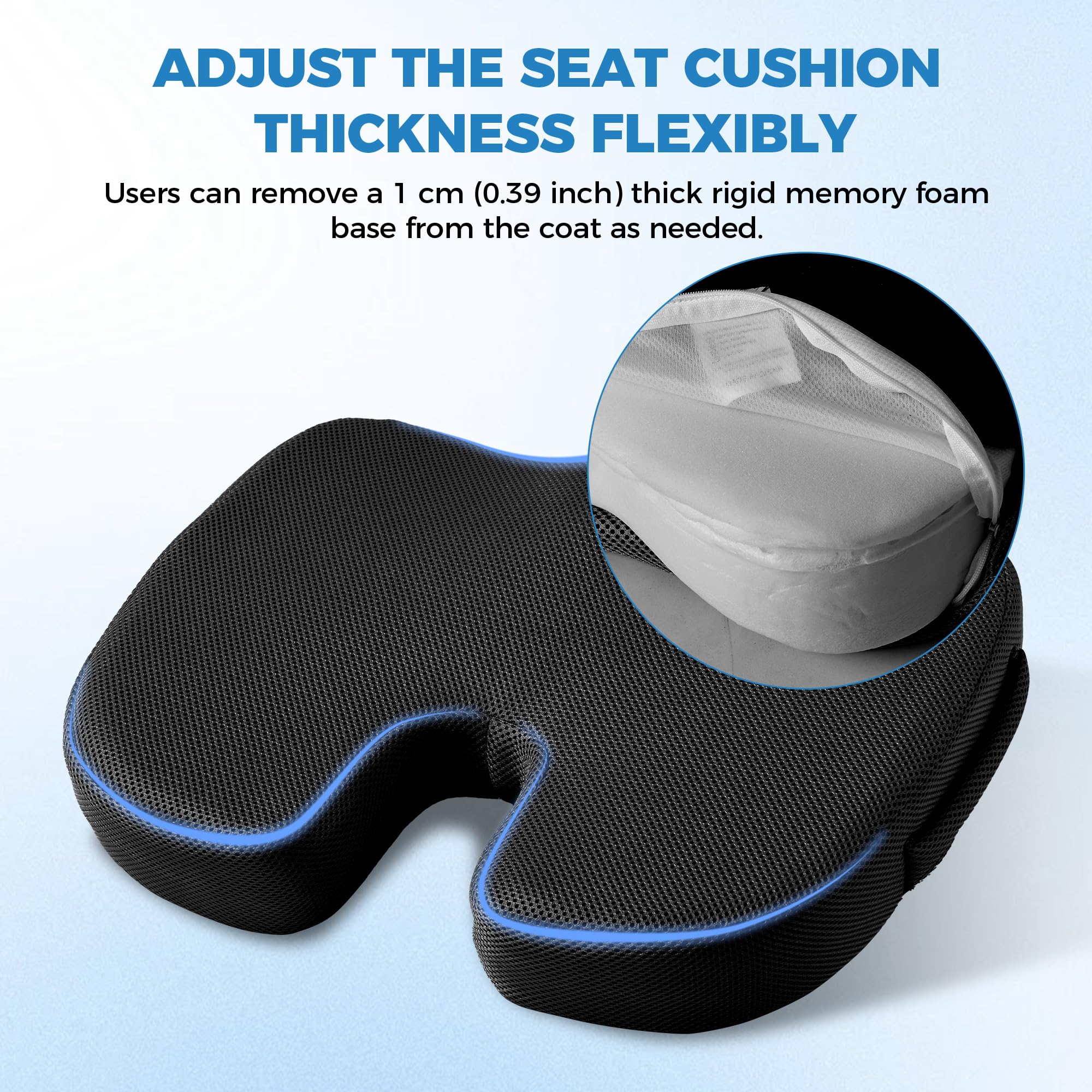 Extra Large Memory Foam Seat Cushions for Office Chairs, Car, Airplane, Wheelchair– Relieves Lumbar, Orthopedic, Sciatic, Coccyx and Back Pain – Comfortable Non-Slip – Bonus Carry Bag Included (Black)